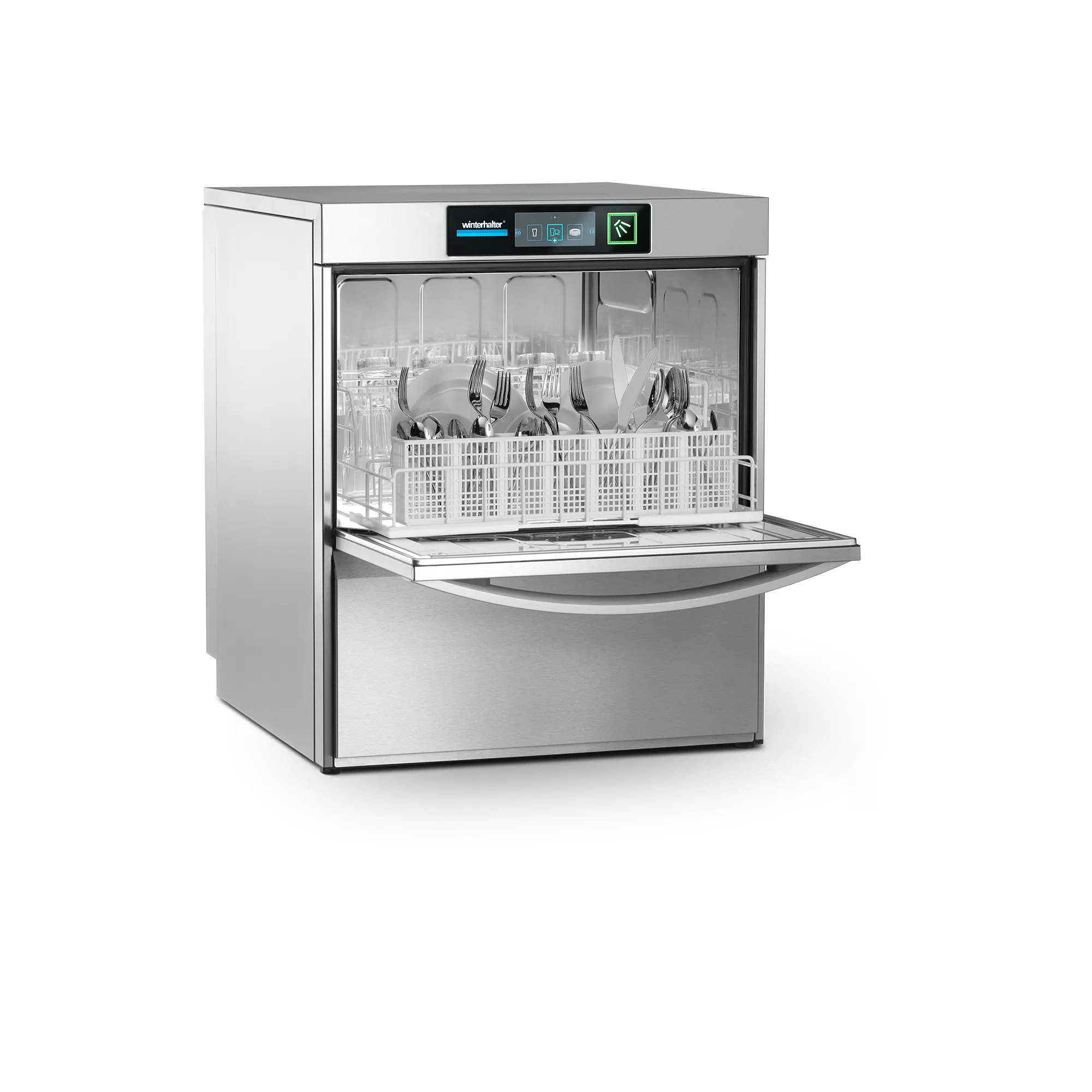 Winterhalter UC-M Bistrospuelmaschine mit Besteck, Spülmaschine, Kombidishwasher, Edelstahl, Geschirrkorb, Spülmaschinenfront