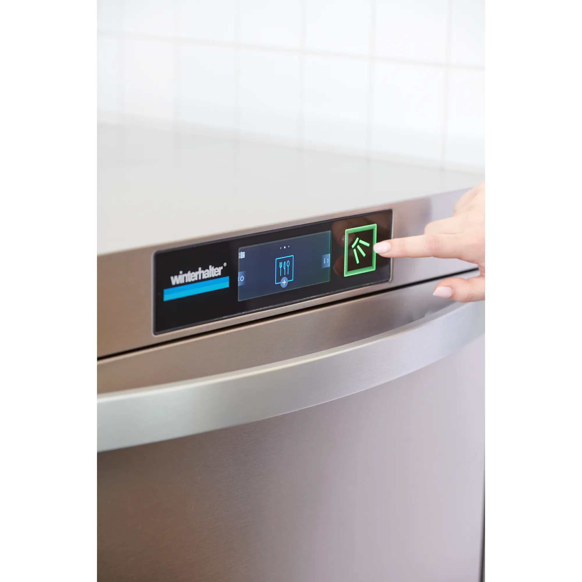 Winterhalter UC Besteckspuelmaschine Display, Geschirrspüler, Bedienfeld, Touch-Taste, Edelstahl, Markenname sichtbar? wintherhalter?, Fliesenrückwand