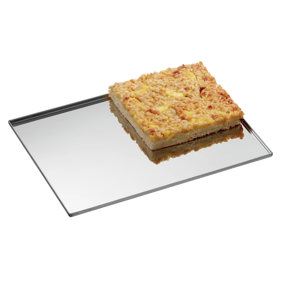Bartscher 100404 Backblech mit Rand und einem Stück Streuselkuchen, Ansicht von oben