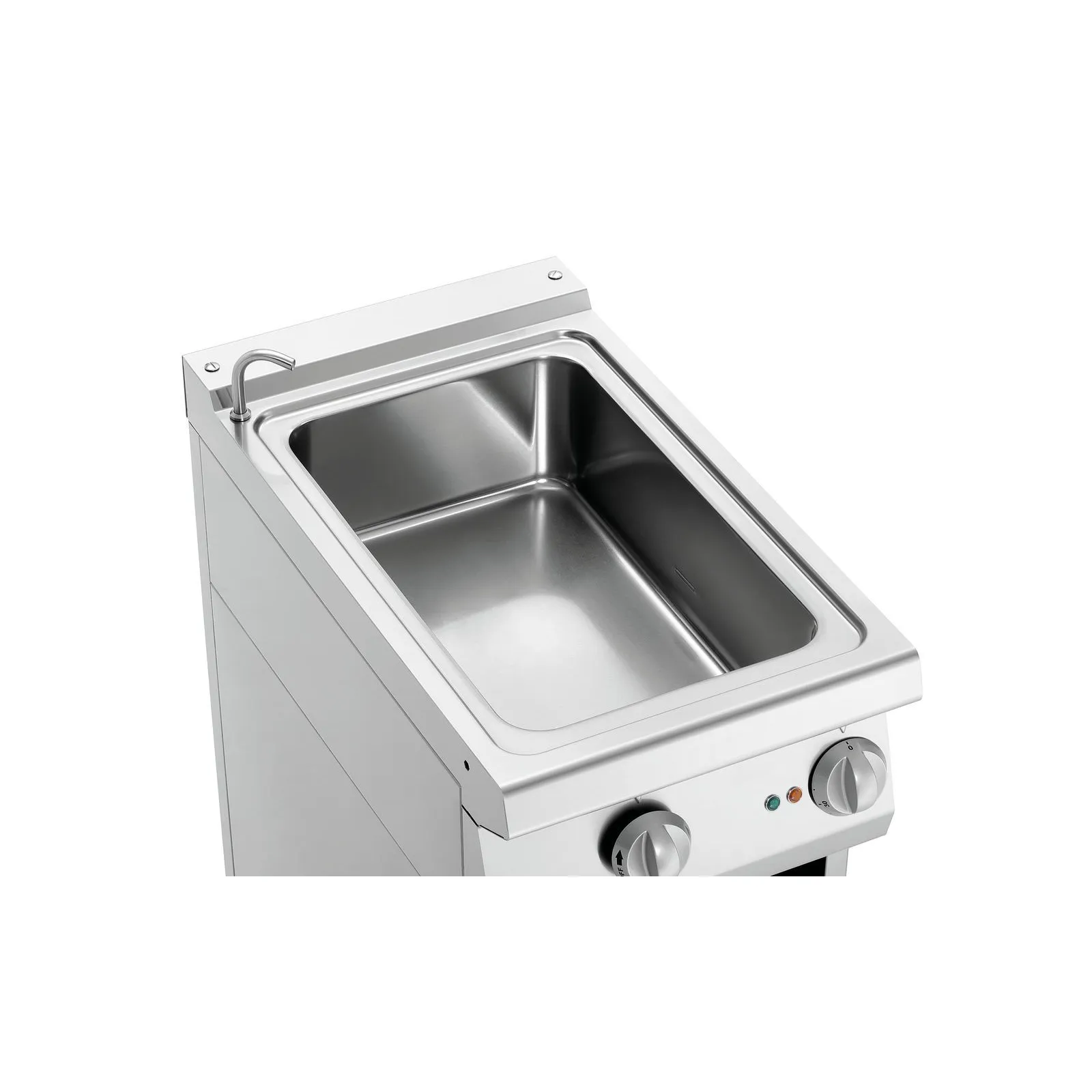 Bartscher 286301 Bain Marie 700 B400 UO mWE Ansicht von oben, Edelstahlspüle, Einbau-Spüle, Gehäuse aus Edelstahl, Kochfeld mit Spüle, Einhebelarmatur