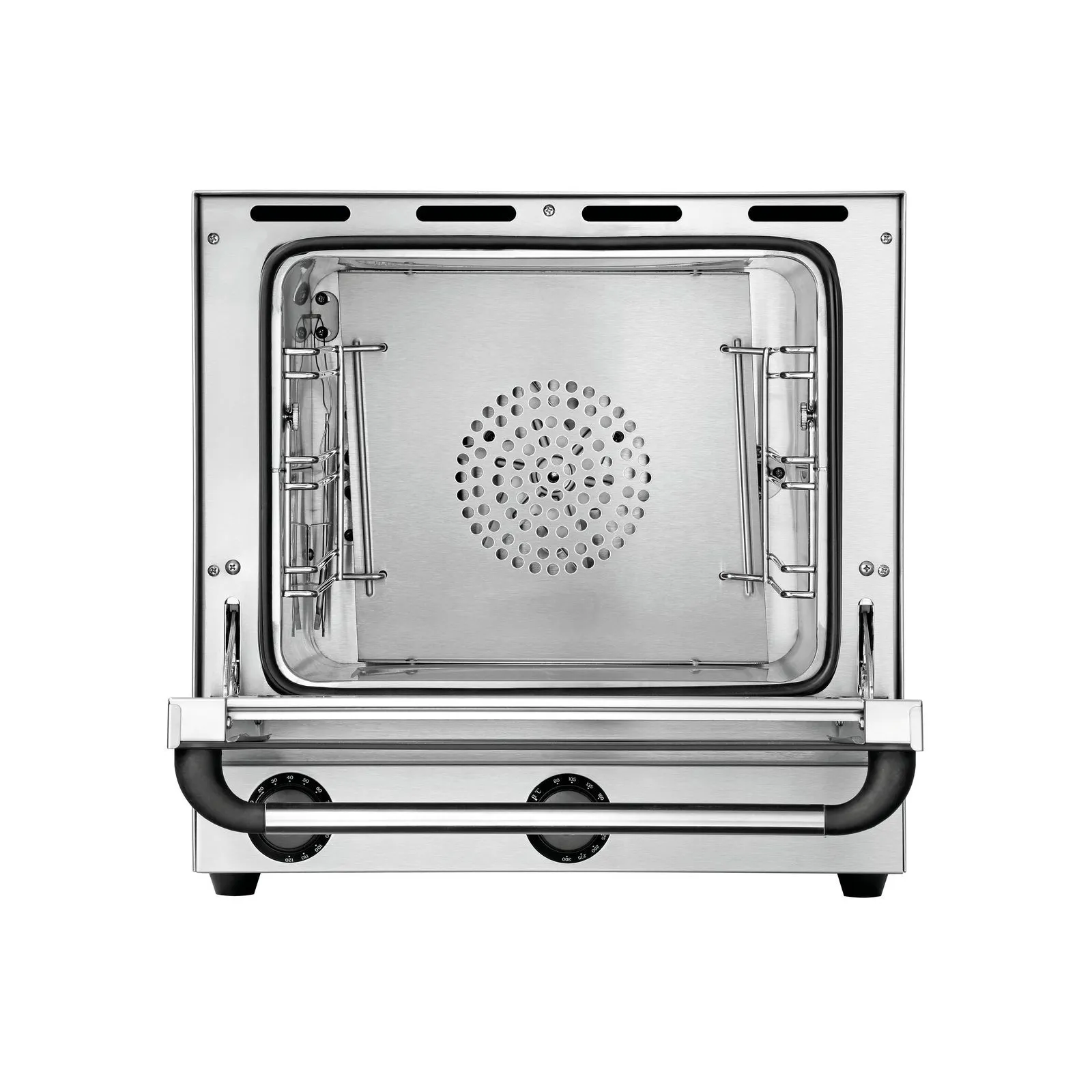 Bartscher 120789 Heißluftofen AT110 Ansicht Komplett von vorne, offen, Backofen, Stahl, Röstfunktion, Gitter, Belüftung