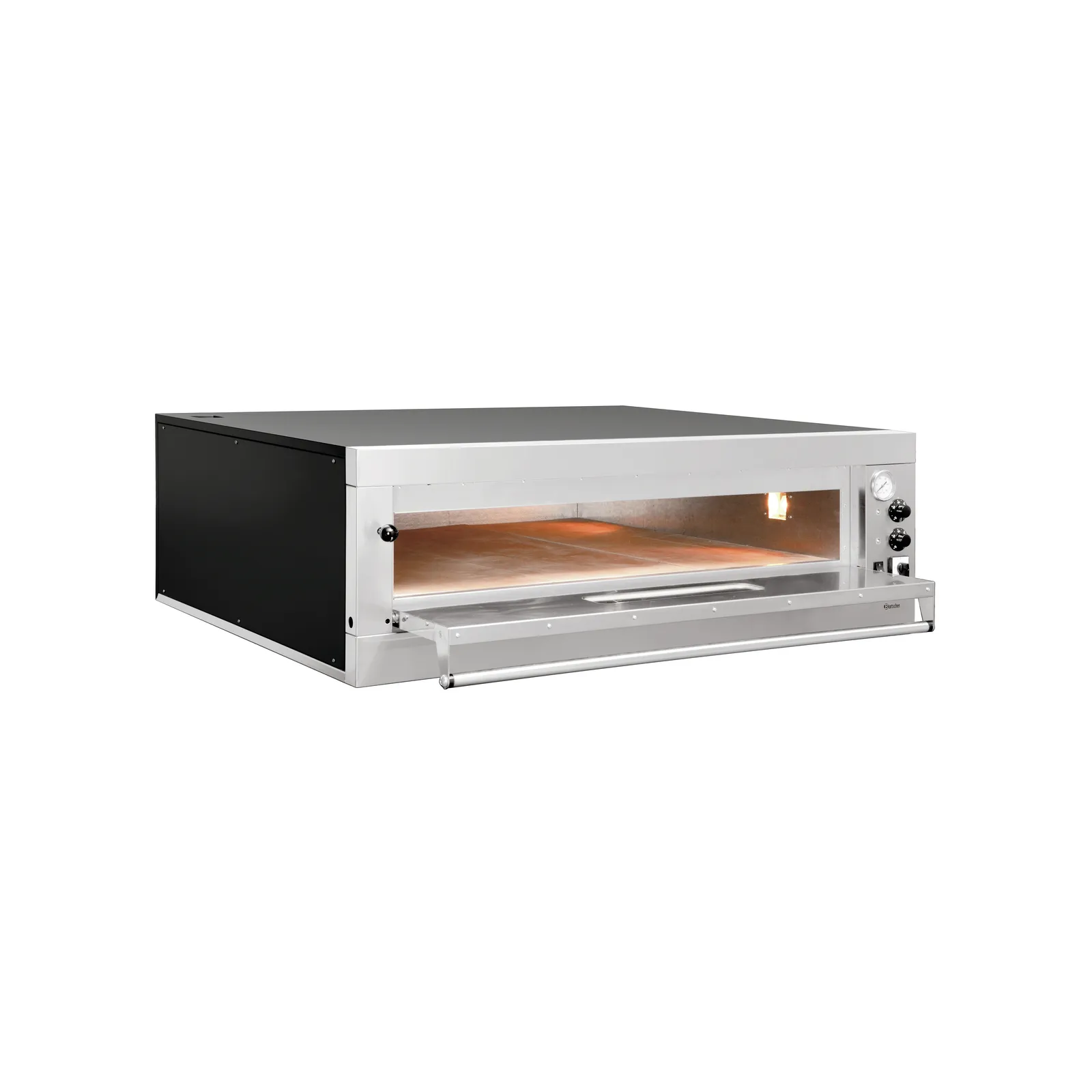 Bartscher 2002150 Pizzaofen ET 105, 1BK 1050x1050 Ansicht Komplett, offen, Backofen, Gewerbeofen, Gasfreier Ofen, Stahlkorpus, heizung