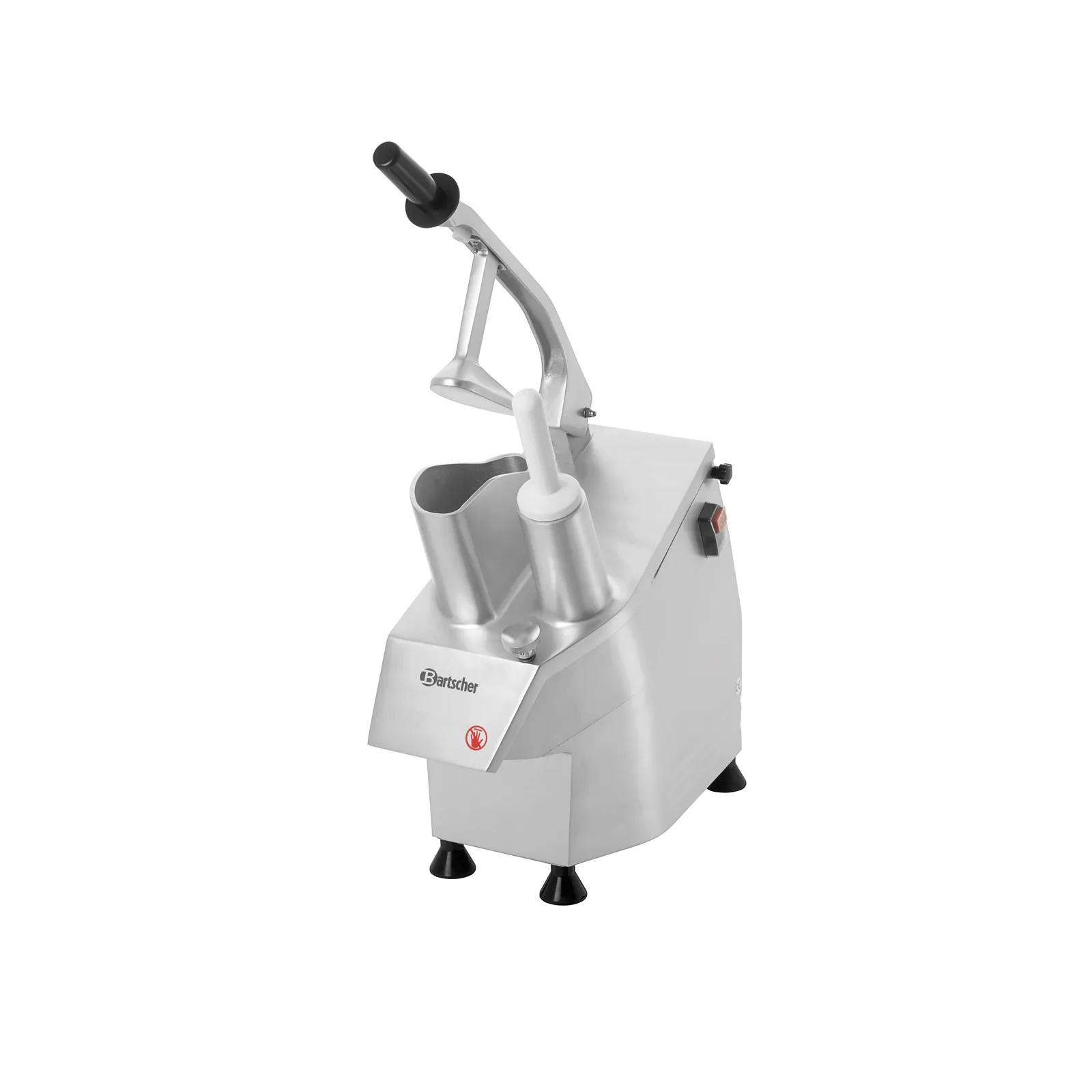 Bartscher 120325 Gemüseschneider GMS550 Ansicht Komplett, Schneideinsatz, Küchenmaschine, Gehäuse Edelstahl, Schwarz Griffe, Standfuß gummiert