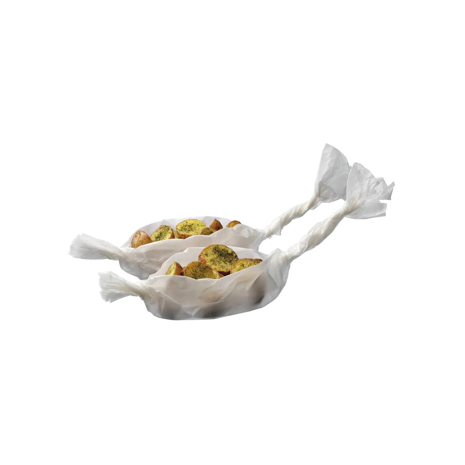 Bartscher 150687 Kochpergament 1/1 GN Ansicht Komplett, gewickelt um Essen, Knabbergebäck, Knoblauchbrot, Bröselige Chips, Backware, Papierverpackung