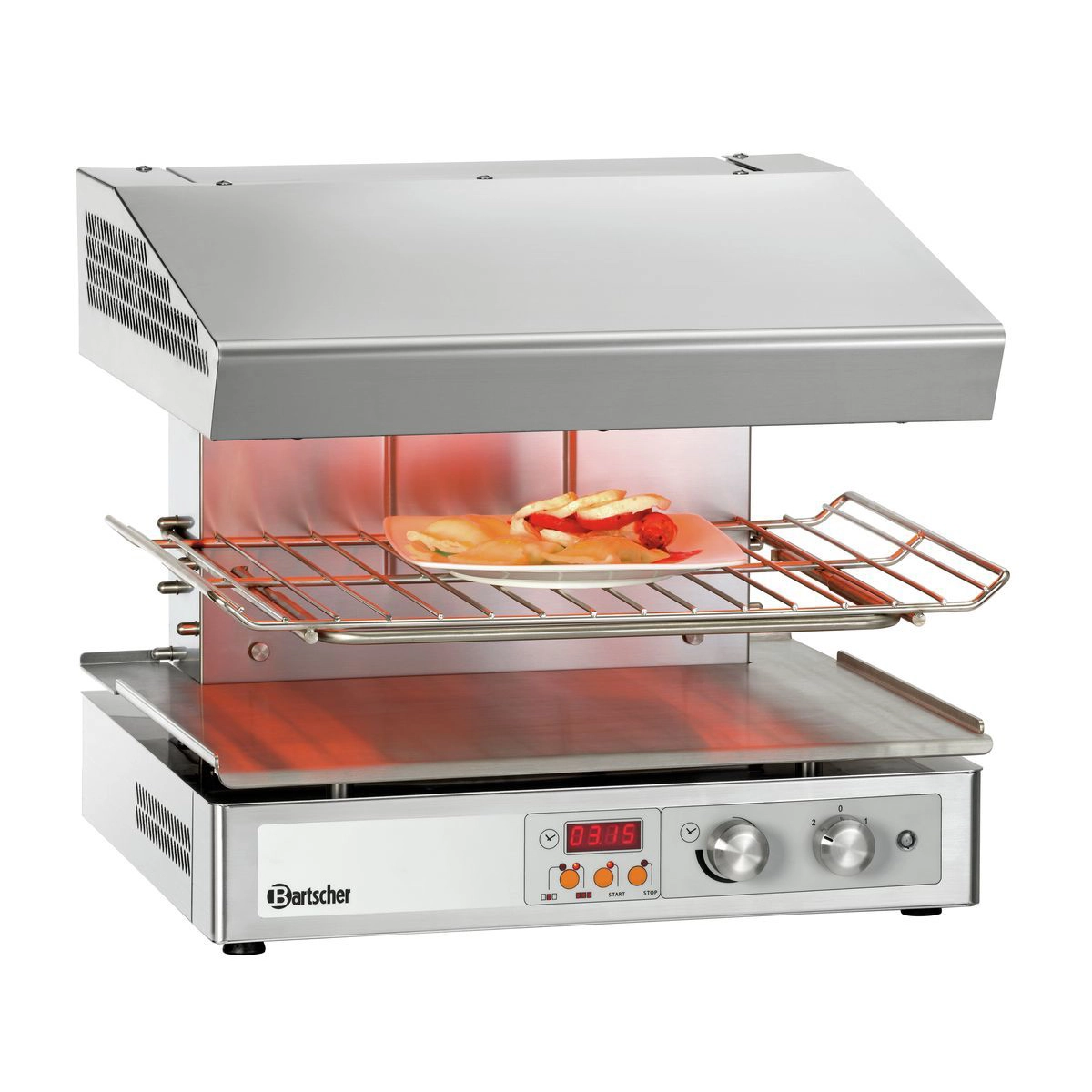 Bartscher 101548 Salamander mit einem Teller in mittlerer Höhe Bartscher 101548 Salamander mit einem Teller in mittlerer Höhe