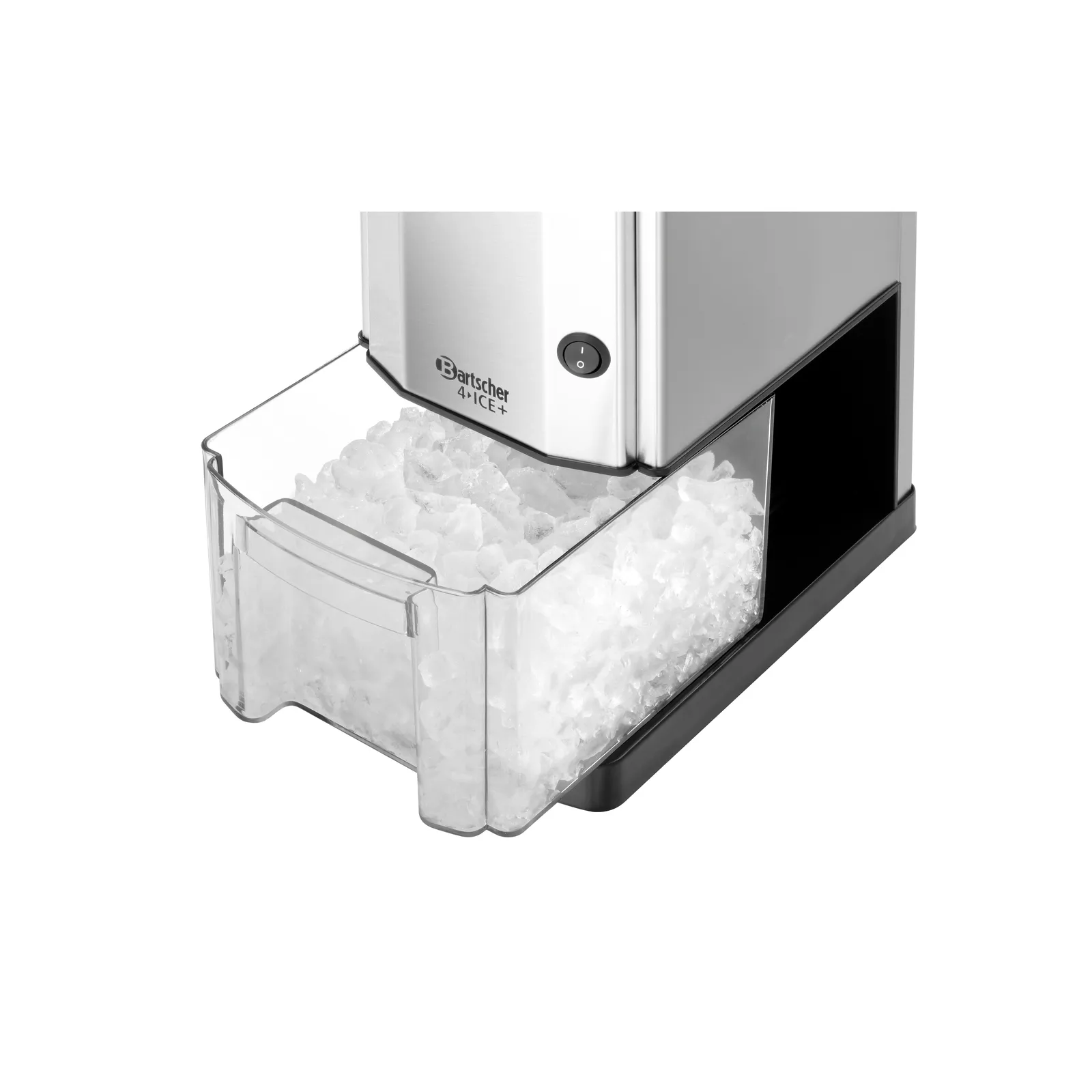 Bartscher 135023 Eiscrusher 4ICE+ Nahansicht Auffangbehälter, Eismaschine, Schnee, Kühlbehälter, Ice+, Stoßbehälter
