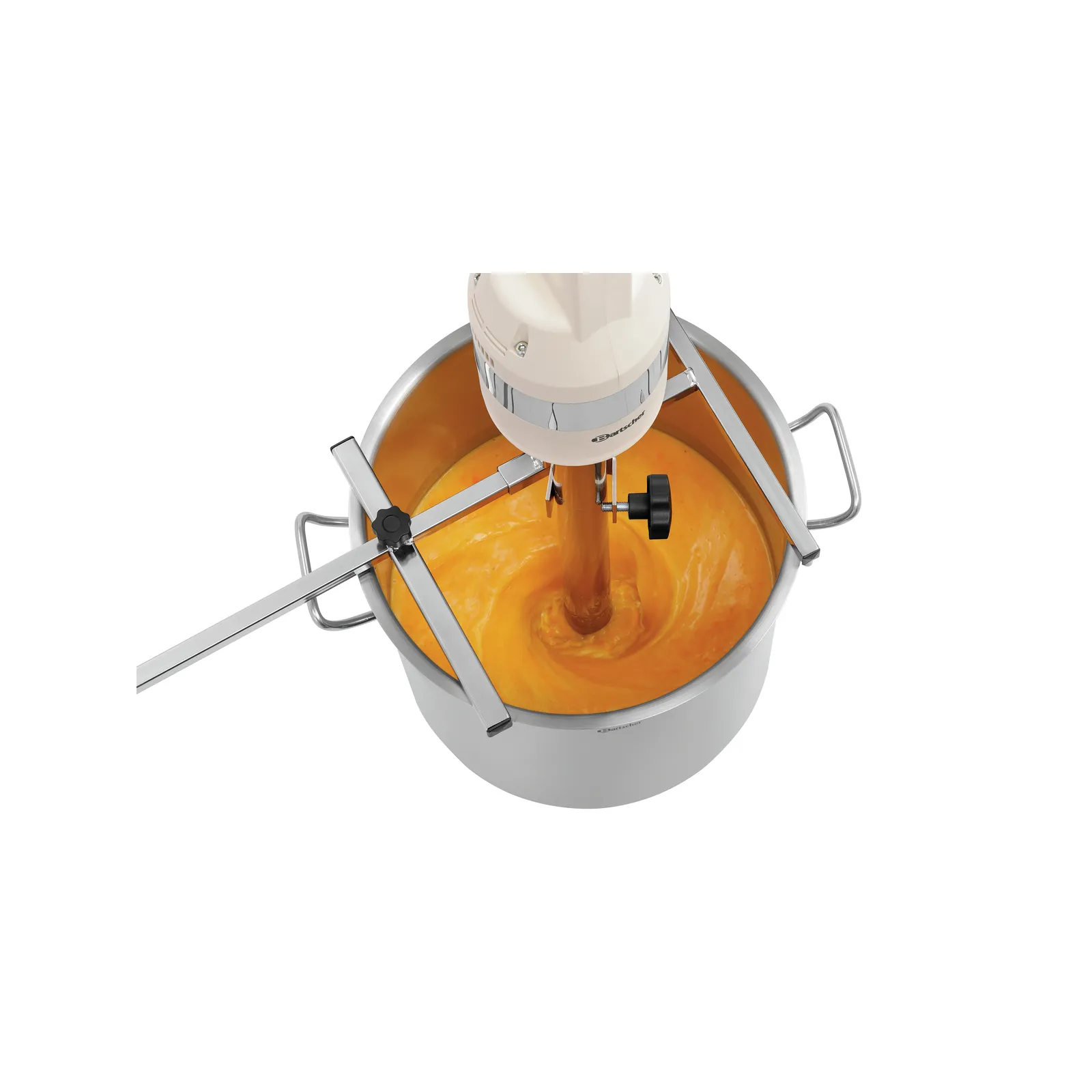 Bartscher 130140 Stabmixer-Halterung 600 Ansicht von oben, in Benutzung, Schüssel, Rührwerk, Mixer, Küchenmaschine, Orange