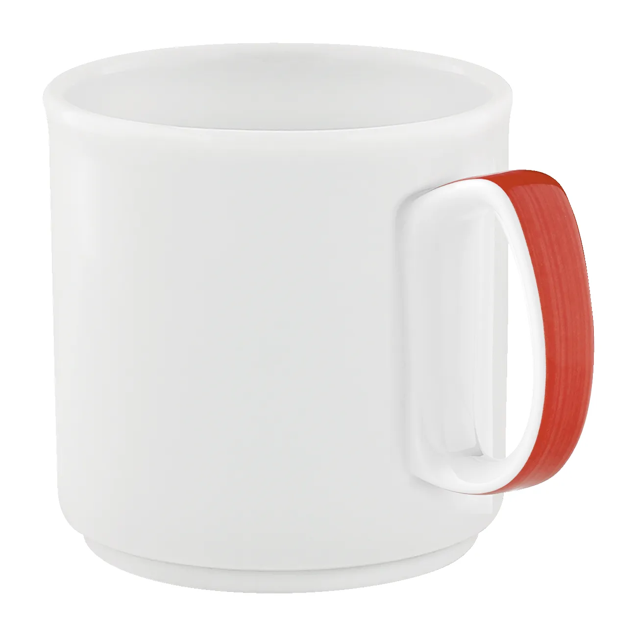 Tasse, Becher, Keramik-Becher, weiße Tasse, roter Henkel