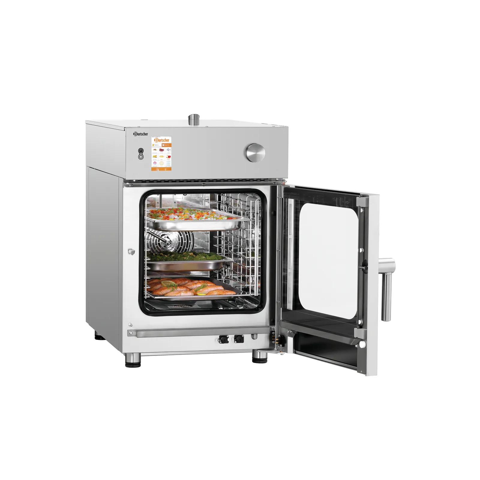 Bartscher 117263 Kombidämpfer Silversteam-K 6110DRS Ansicht Komplett, mit Essen, geöffnet