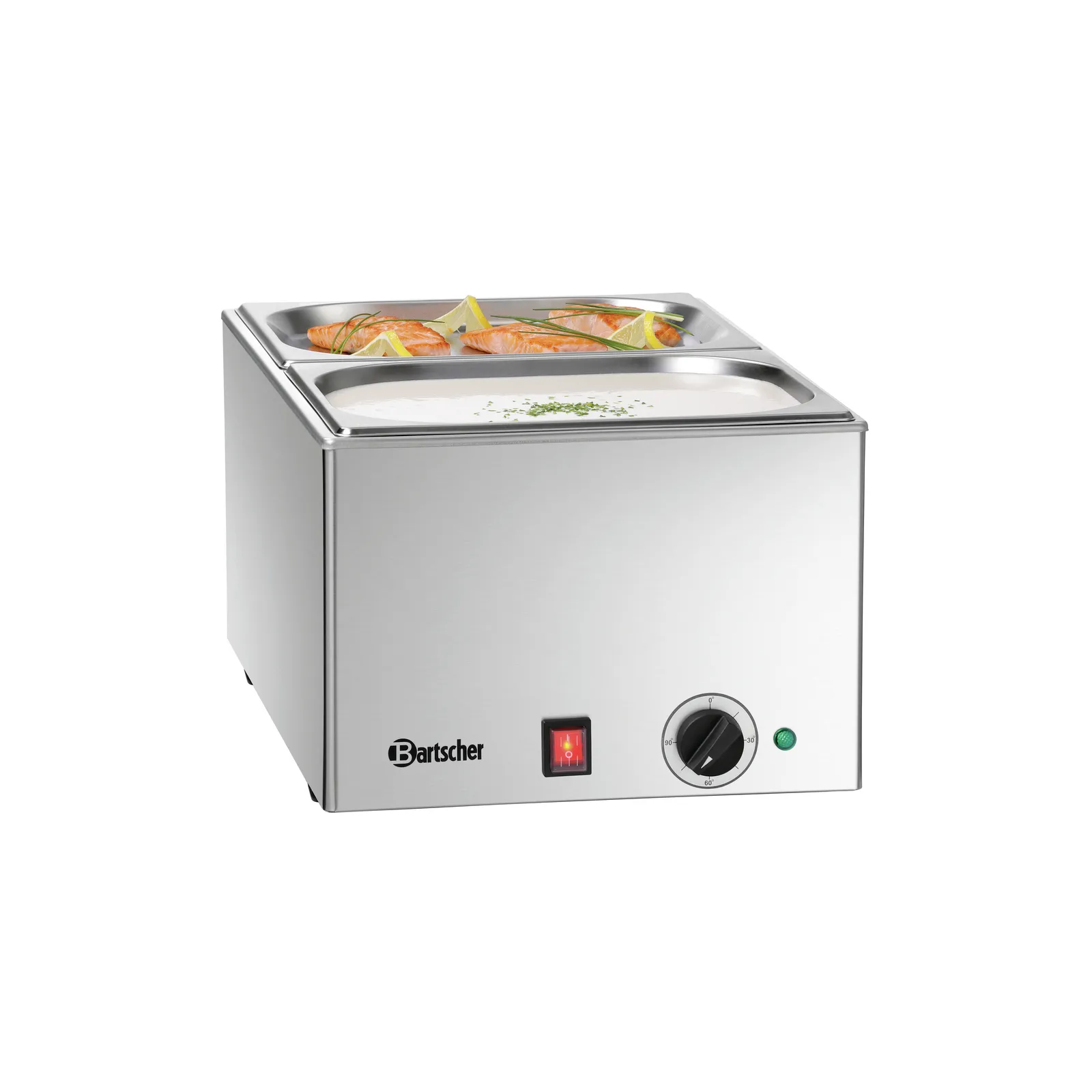 Bartscher 200232 Bain Marie 212-150 Ansicht Komplett, mit Essen, Chafing Dish, Wärmeschale, Schalter, Stahl, Garnitur