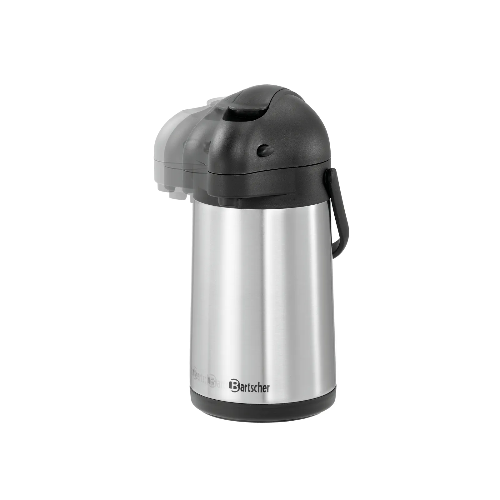 Bartscher 190117 Isolierpumpkanne 1,9L-ST Ansicht Komplett, drehbarer Bodenring, Thermos, Edelstahl, Karaffe, Schwarz, Tragetasche