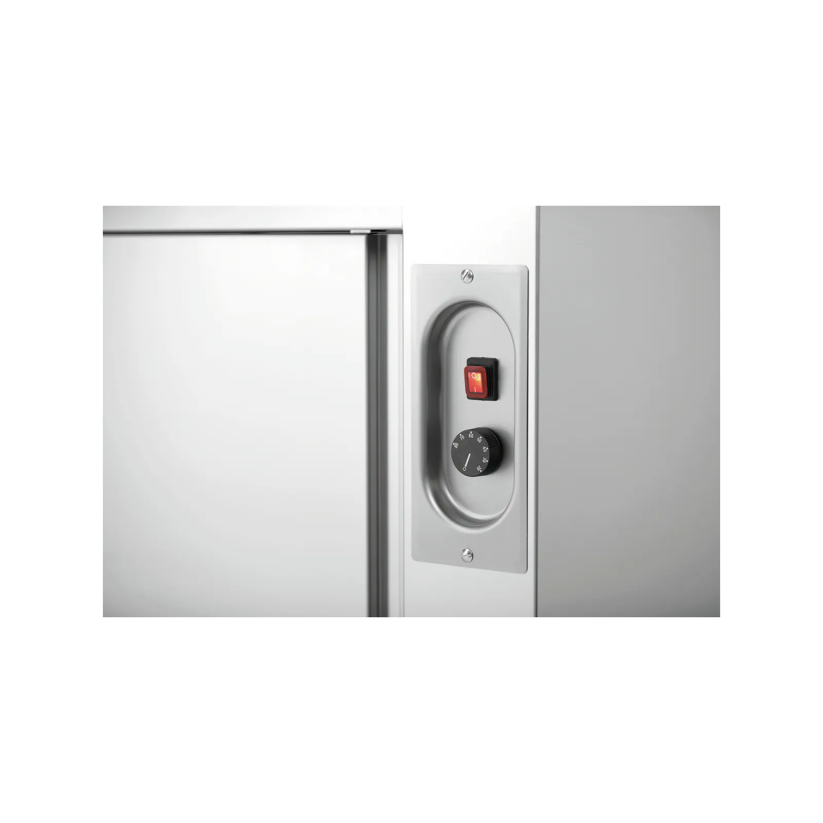 Bartscher 346147 Wärmeschrank 700-4T 1400 Nahansicht Bedienelemente,  metallisch, Bedienfeld, Ein/Aus-Schalter, Dial, industrielle Tür