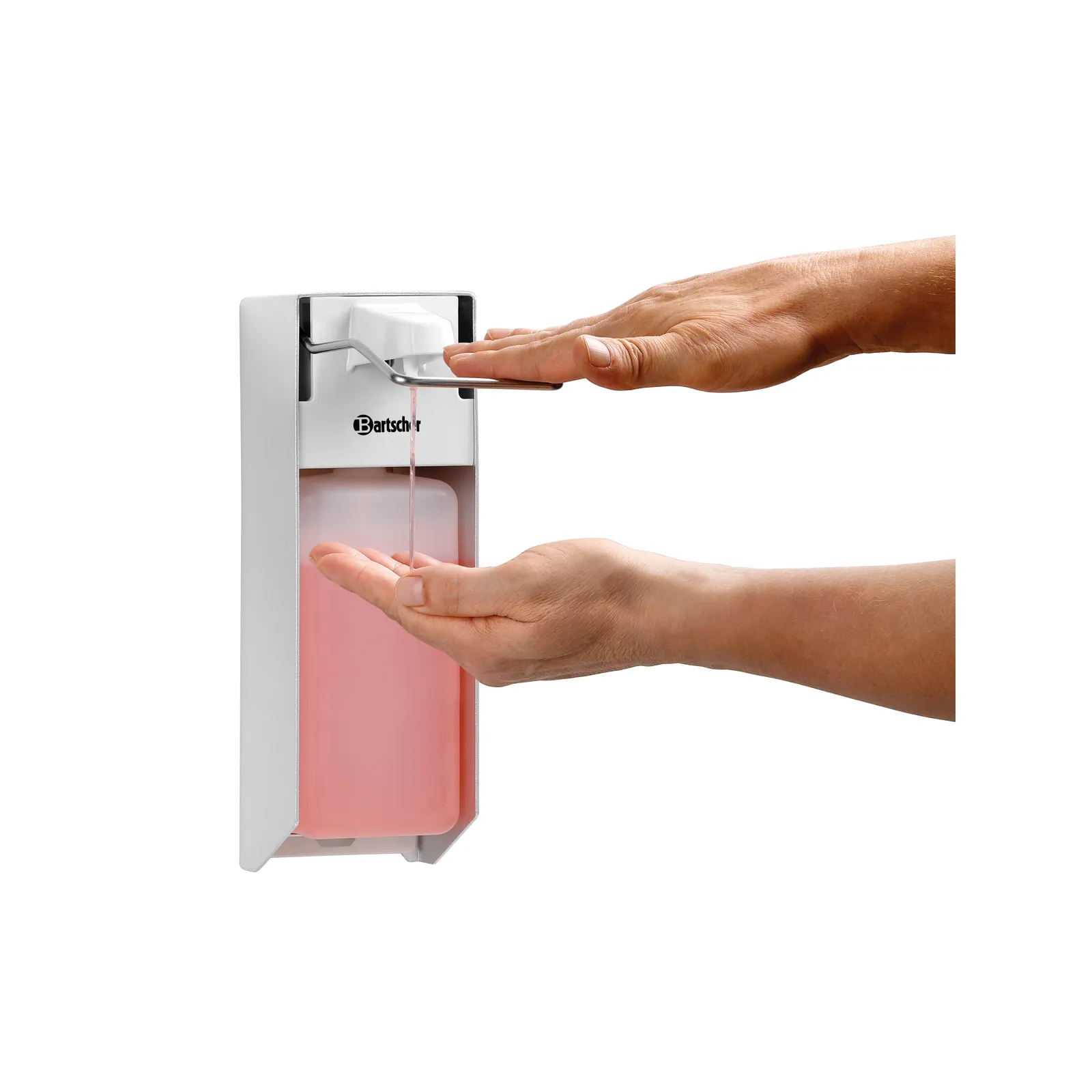 Bartscher 850008 Seifenspender PS 0,9L W in Benutzung mit Hand, Seifenspender, Kunststoff, pink, Spender, Küchenzubehör