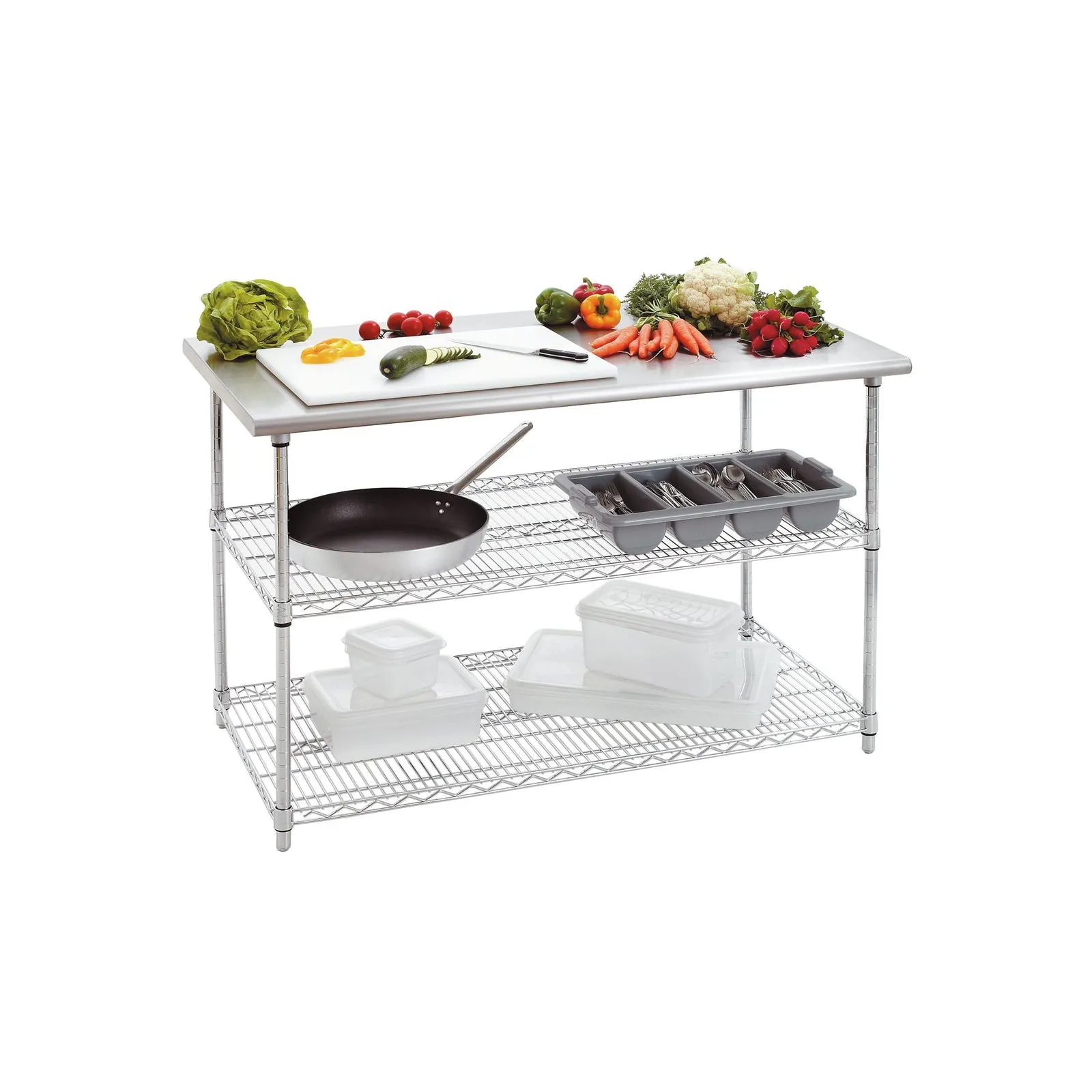 Bartscher 601153 Arbeitstisch 690 B1300 2 ZB Ansicht Komplett gefüllt, küchenschrank, Metallregal, Küche, Aufbewahrung, Gitterregal