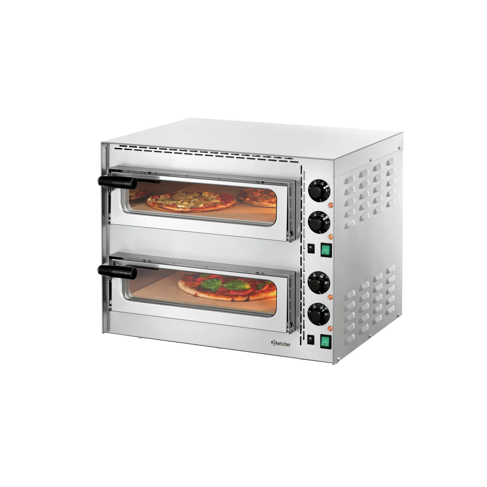 Bartscher 203535 Pizzabackofen Mini Plus 2 Ansicht Komplett, mit Pizzen