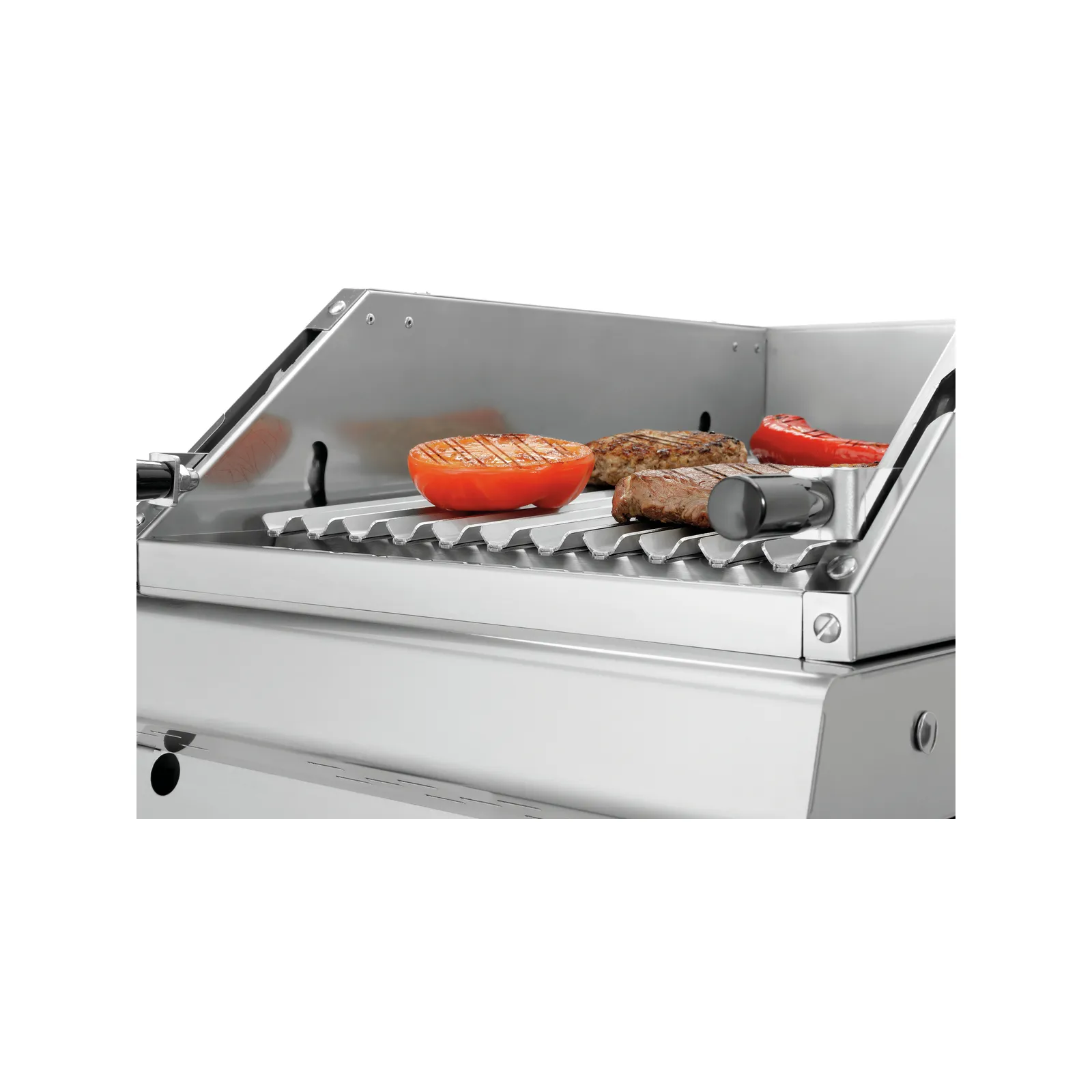 Bartscher 2856211 Lavasteingrill 700VR G90 Nahansicht Essen auf Grill, Grill, Grillrost, Gemüse, Fleisch, Stahl