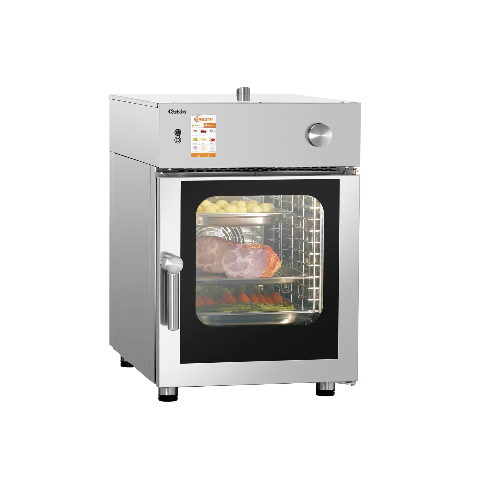 Bartscher 117262 Kombidämpfer Silversteam-K 6110D Ansicht Komplett, mit Essen, Backofen, Strombereich, Edelstahl, Glasfenster, Backofenkammer
