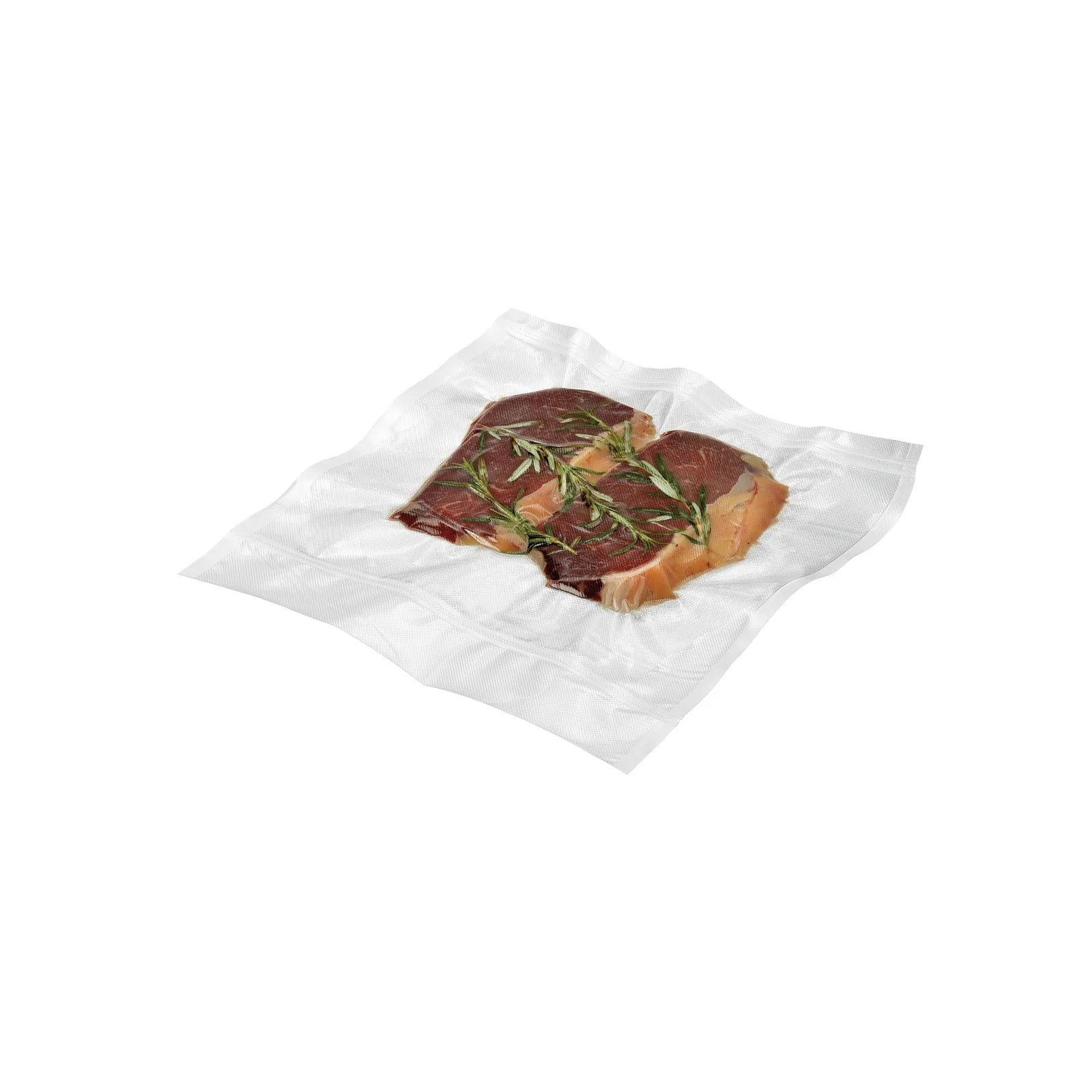 Bartscher 300424 Vakuumierfolienrollen-Set 400 Ansicht vakuumiertes Steak, Steak, Rindfleisch, Rind, Kotelett, Rosmarin