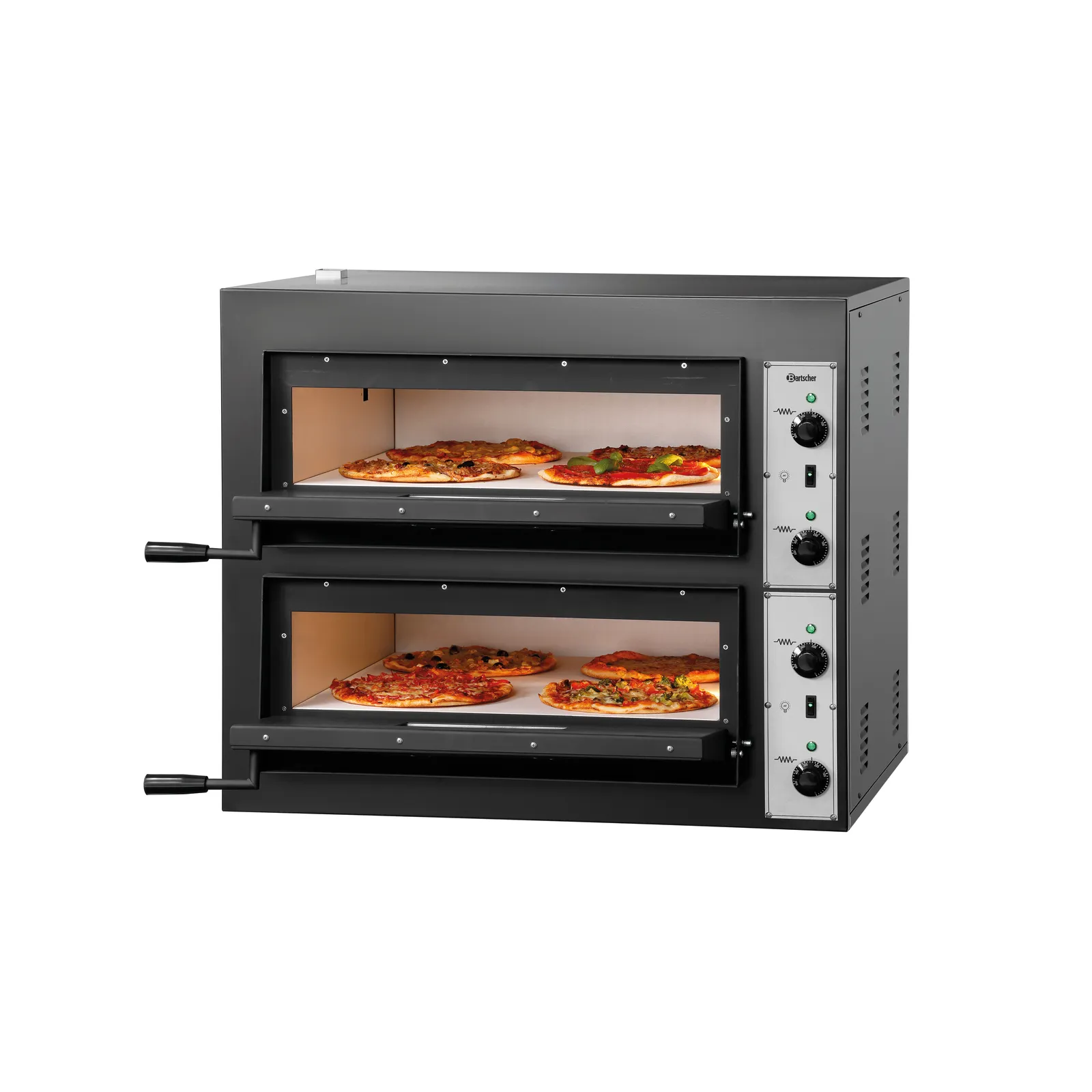 Bartscher 2002020 Pizzaofen CT 200 Ansicht Komplett, geöffnet, mit Pizza, Ofen, Pizzaofen, Doppel-Backofen, Schwarz, Kühler?