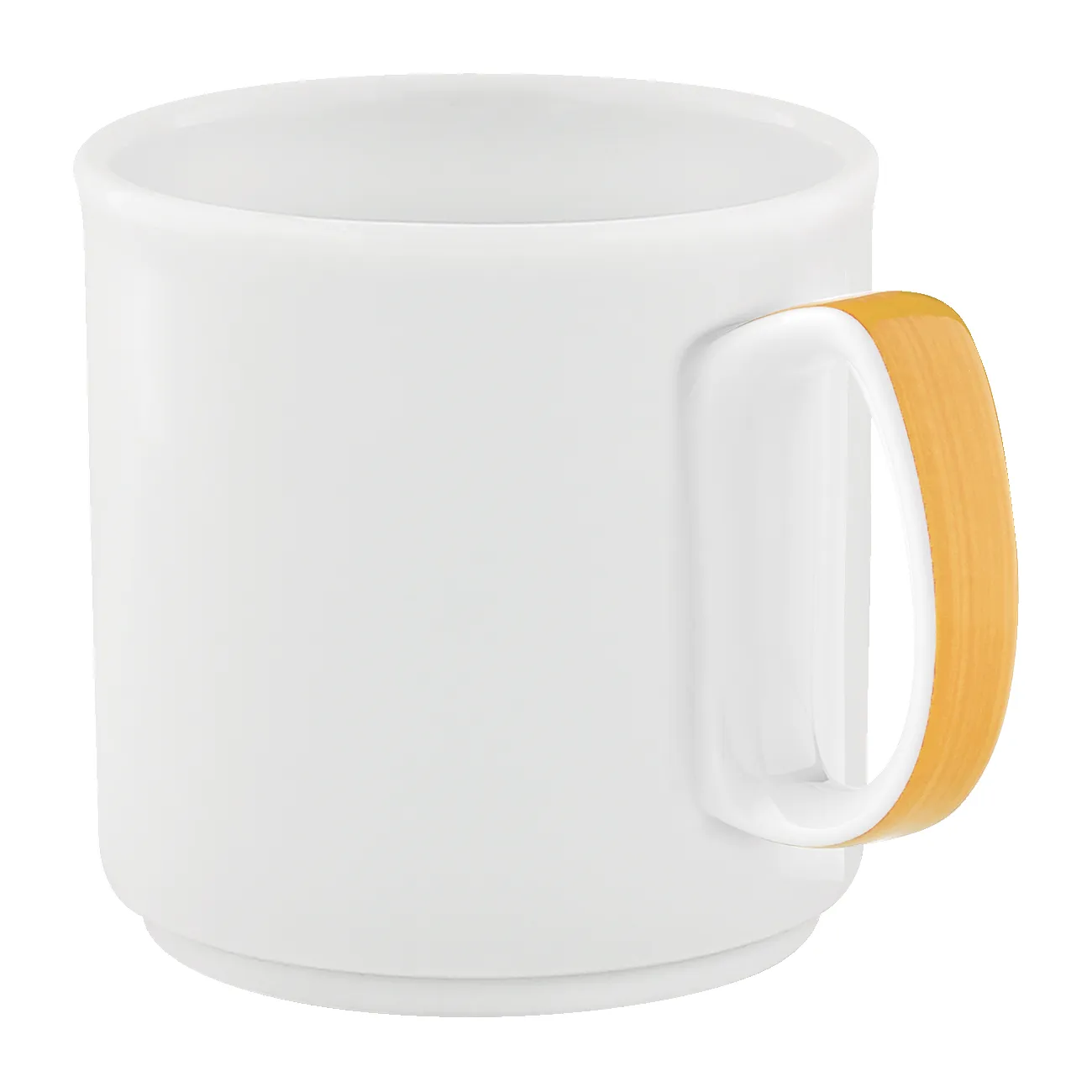 weiße tasse, keramiktasse, orangener griff, kaffeebecher, tasse mit griff