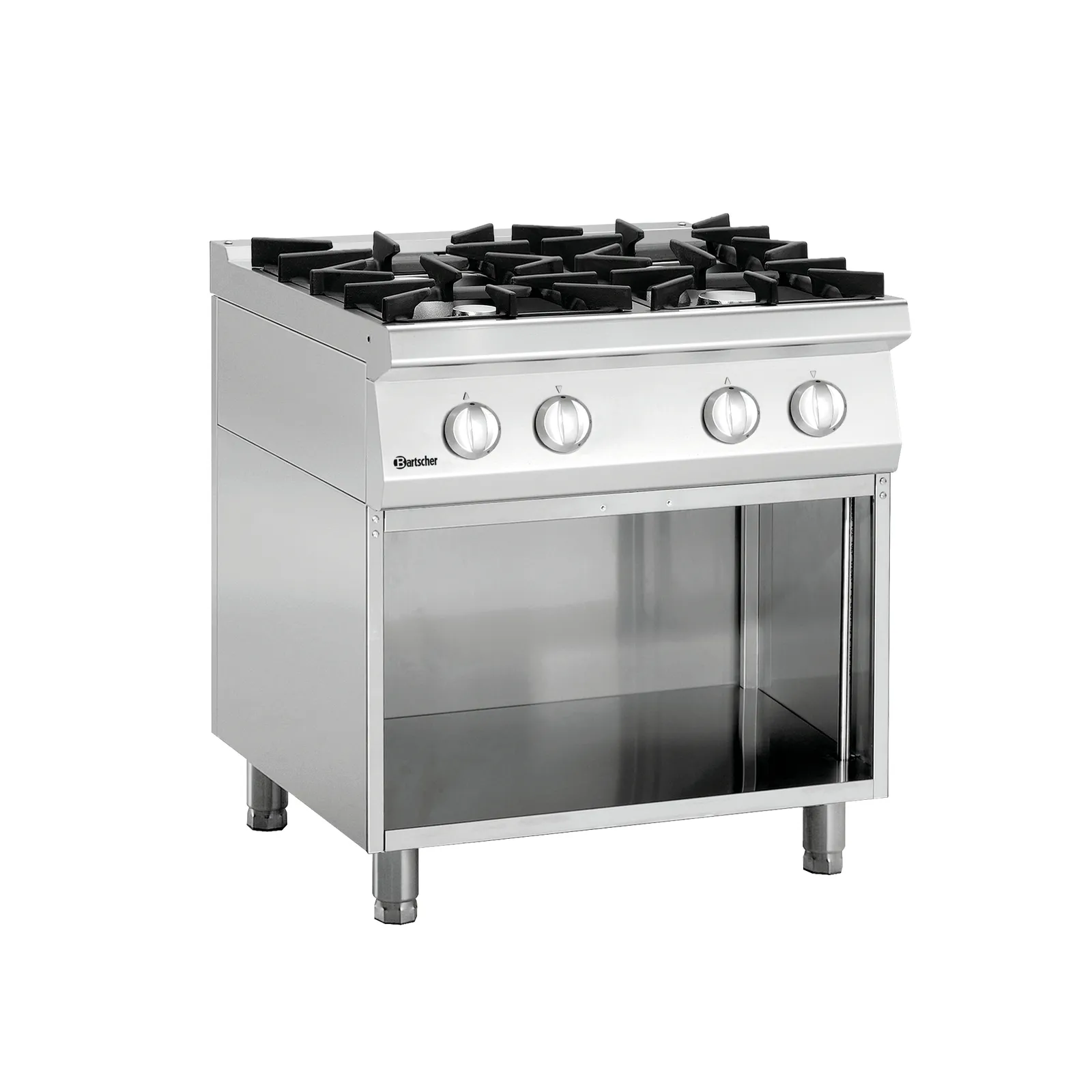 Bartscher 2851051 Gasherd 70040 Ansicht Komplett, Gaskocher, Stovetop, 4 Brenner, Edelstahl, Ofen mit Tür