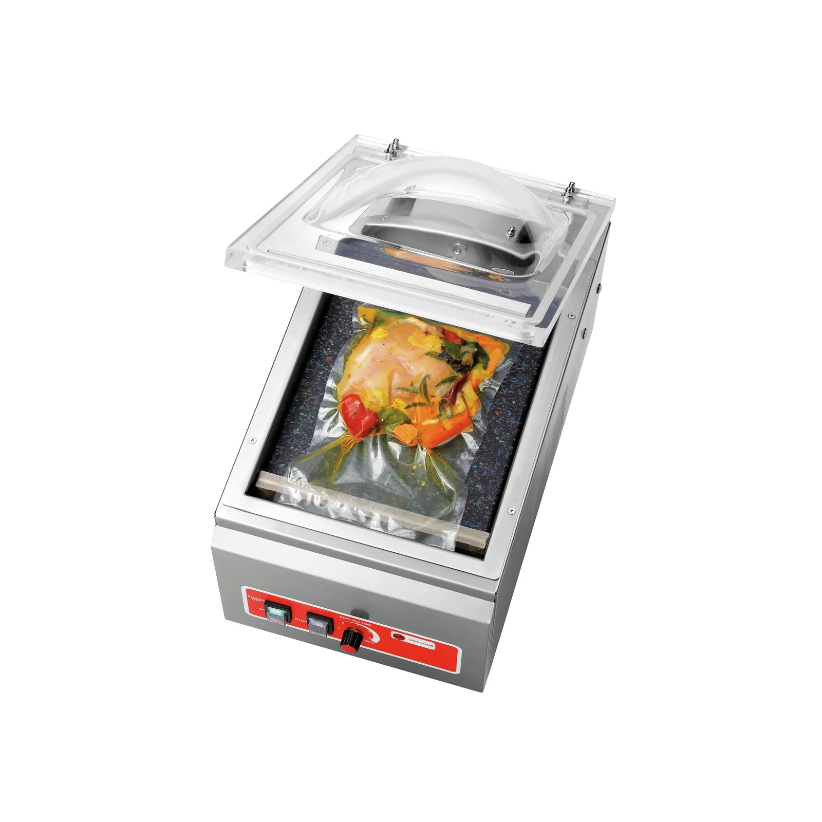 Bartscher 300301 Vakuumiergerät K 250/150L Ansicht von oben, geöffnet, mit Essen