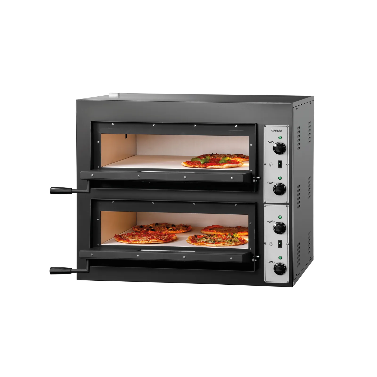 Bartscher 2002020 Pizzaofen CT 200 Ansicht Komplett, geöffnet, mit Pizza, Backofen, Pizzaofen, Doppelofen, Metallgehäuse, Stahl