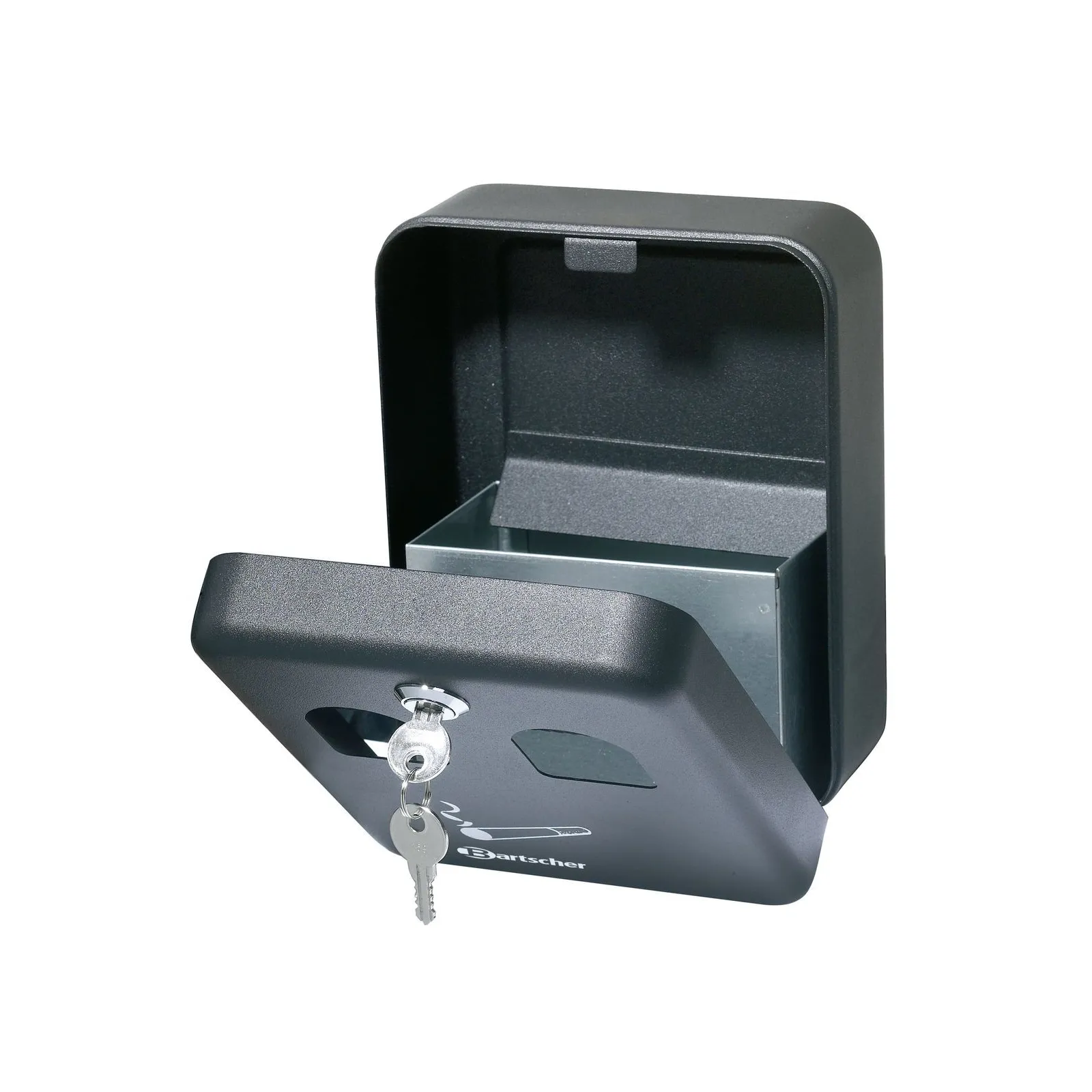 Bartscher 860000 Wandascher schwarz Ansicht Komplett offen Bartscher 860000 Wandascher schwarz Ansicht Komplett offen, Briefkasten, Wandbriefkasten, Schloss, Schlüssel, Metall