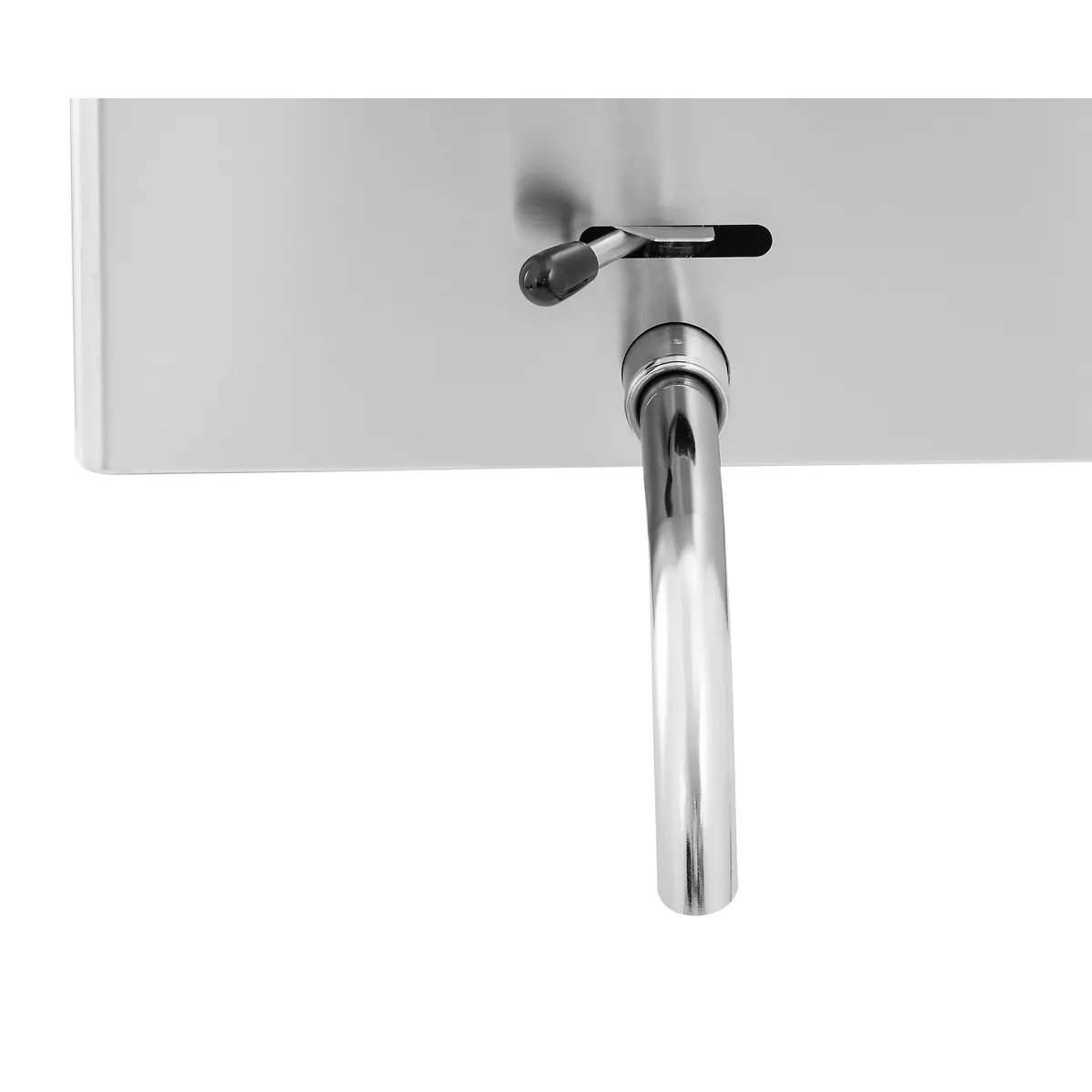 Bartscher 162900 Fritteuse PROFESSIONAL I Ansicht Ablaufhahn, geschlossen, Schreibtisch-Armatur, Rohrstange, Chrom, Wandmontage, Tischuntersetzer
