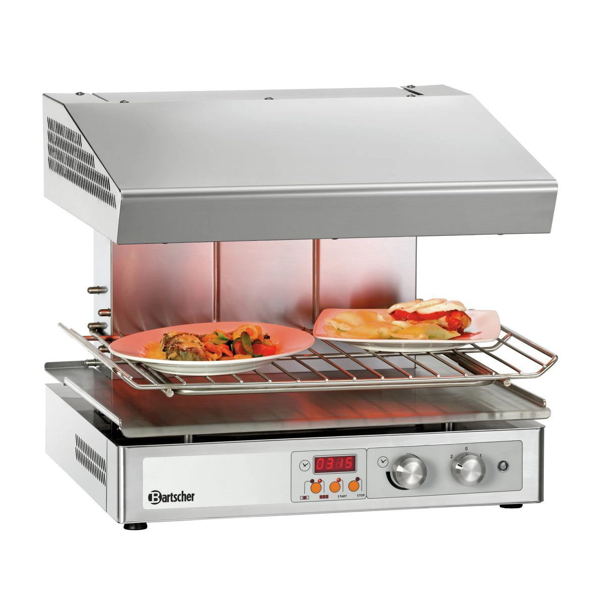 Bartscher 101548 Salamander mit zwei Tellern in niedriger Höhe Bartscher 101548 Salamander mit zwei Tellern in niedriger Höhe