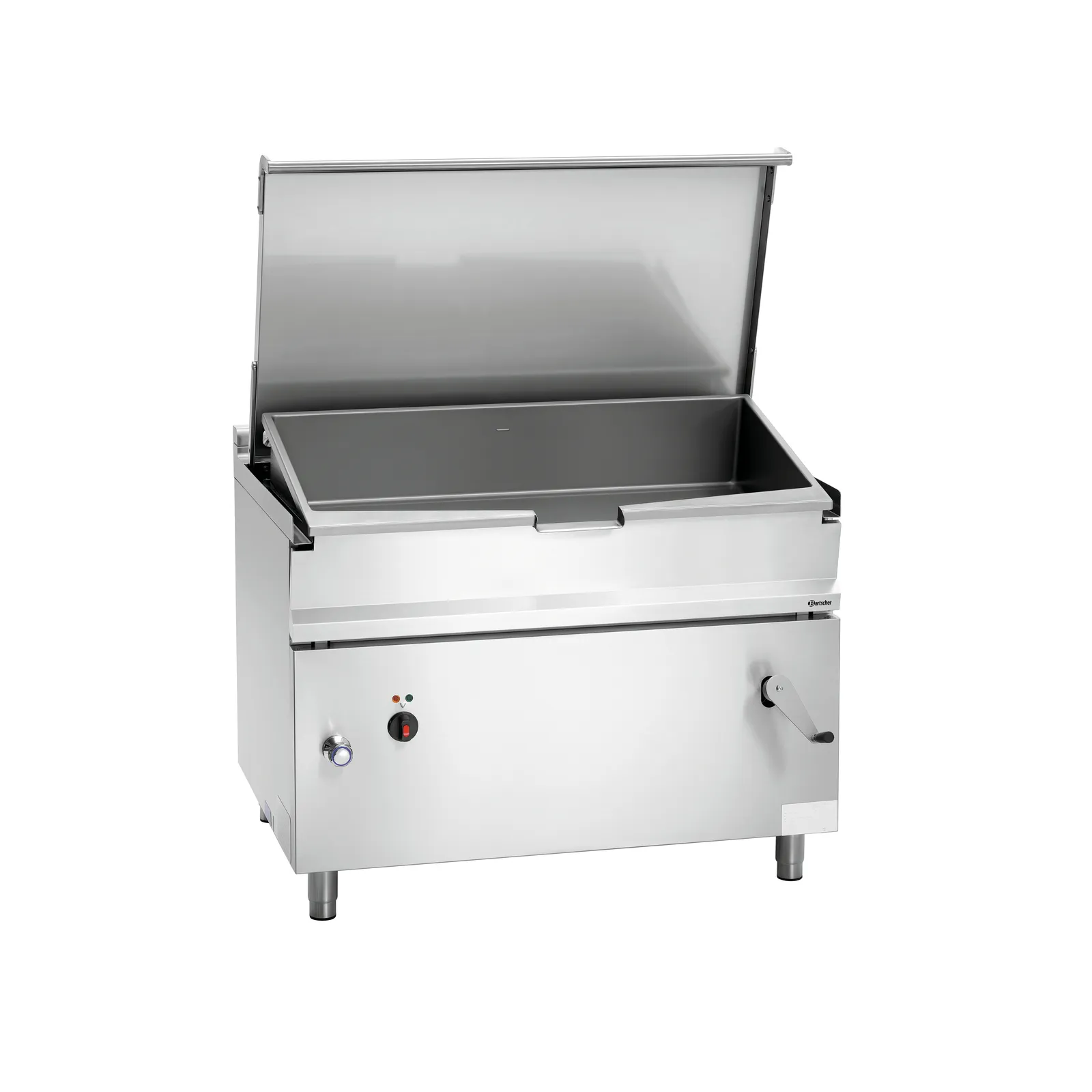 Bartscher 193062 Kippbratpfanne E120LHK Ansicht Komplett, geöffnet, induction griddle, stahl, glasdach?, griddle mit deckel, bedienfeld vorne