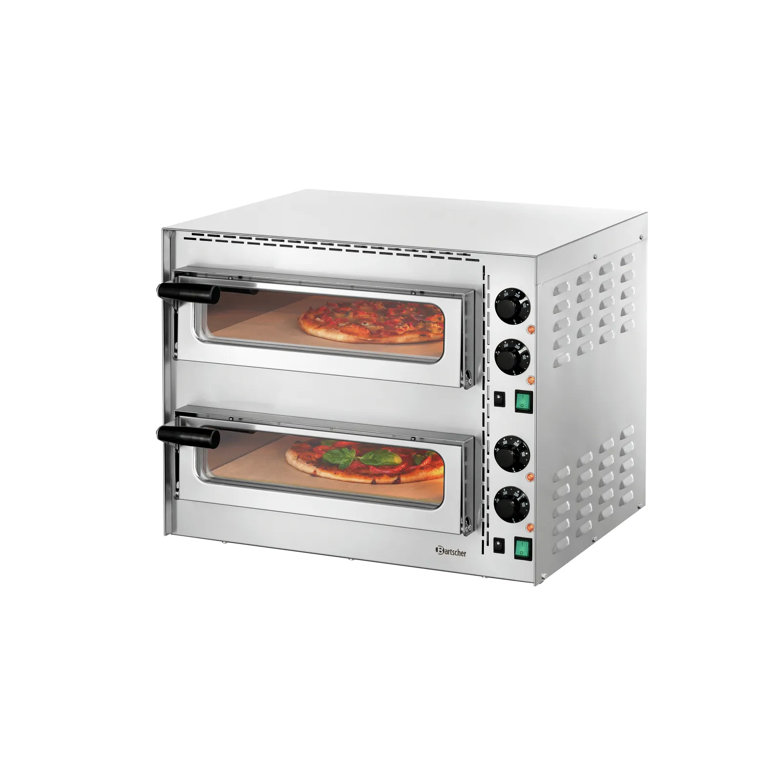 Bartscher 203535 Pizzabackofen Mini Plus 2 Ansicht Komplett, mit Pizzen