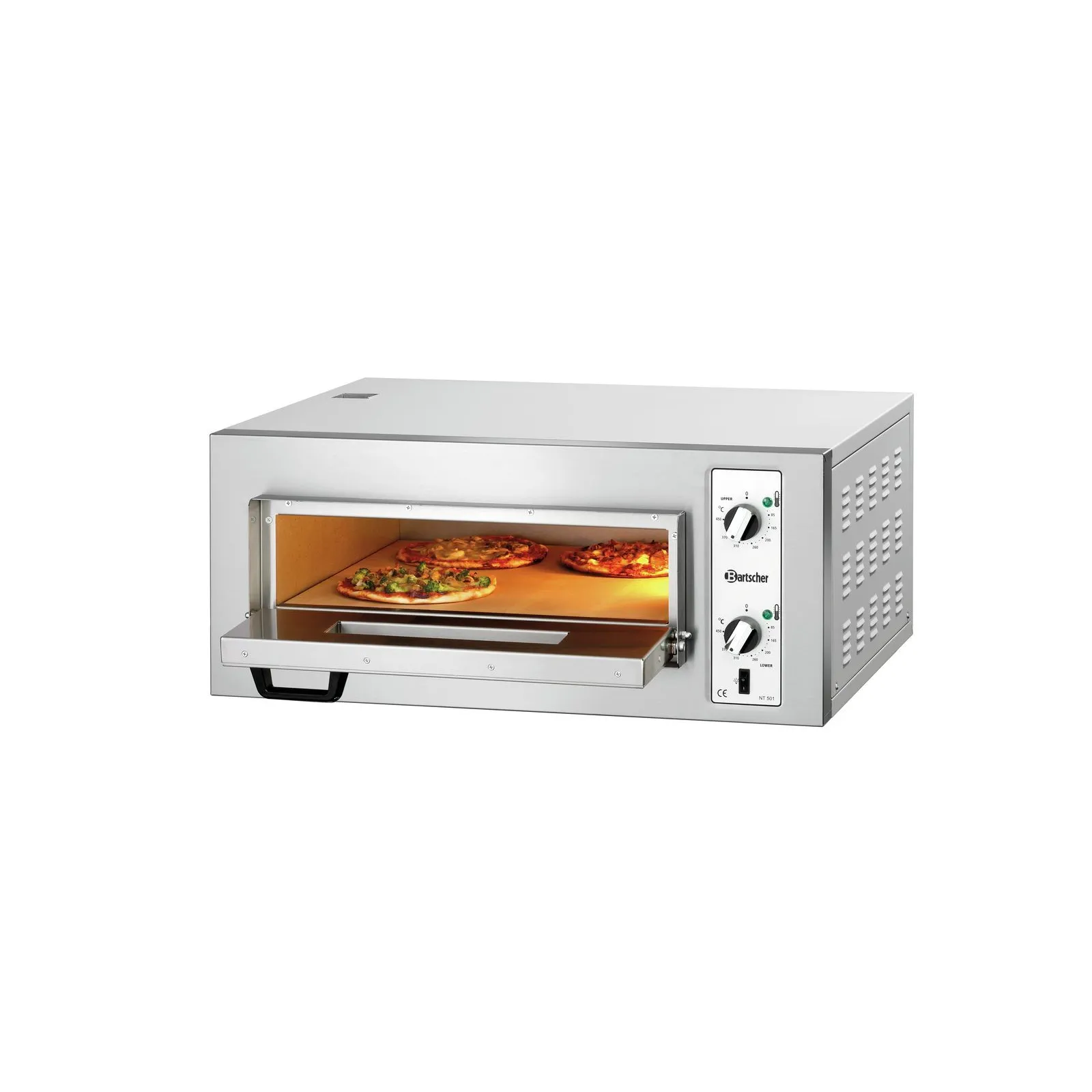 Bartscher 2002018 Pizzaofen NT 501 Ansicht Komplett, geöffnet, mit Pizza, Toaster-Ofen, Edelstahl, Backofen, Pizzabackofen, Kompakte Geräte