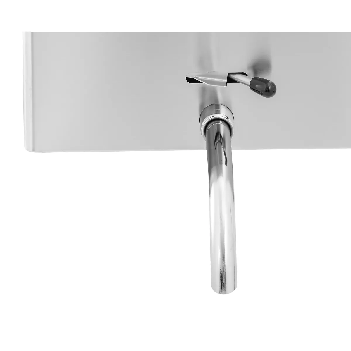 Bartscher 162900 Fritteuse PROFESSIONAL I Ansicht Ablaufhahn, geöffnet, Teleskopstab, Kugelgelenk, Chromstahl, Schirmständer, Tischbein