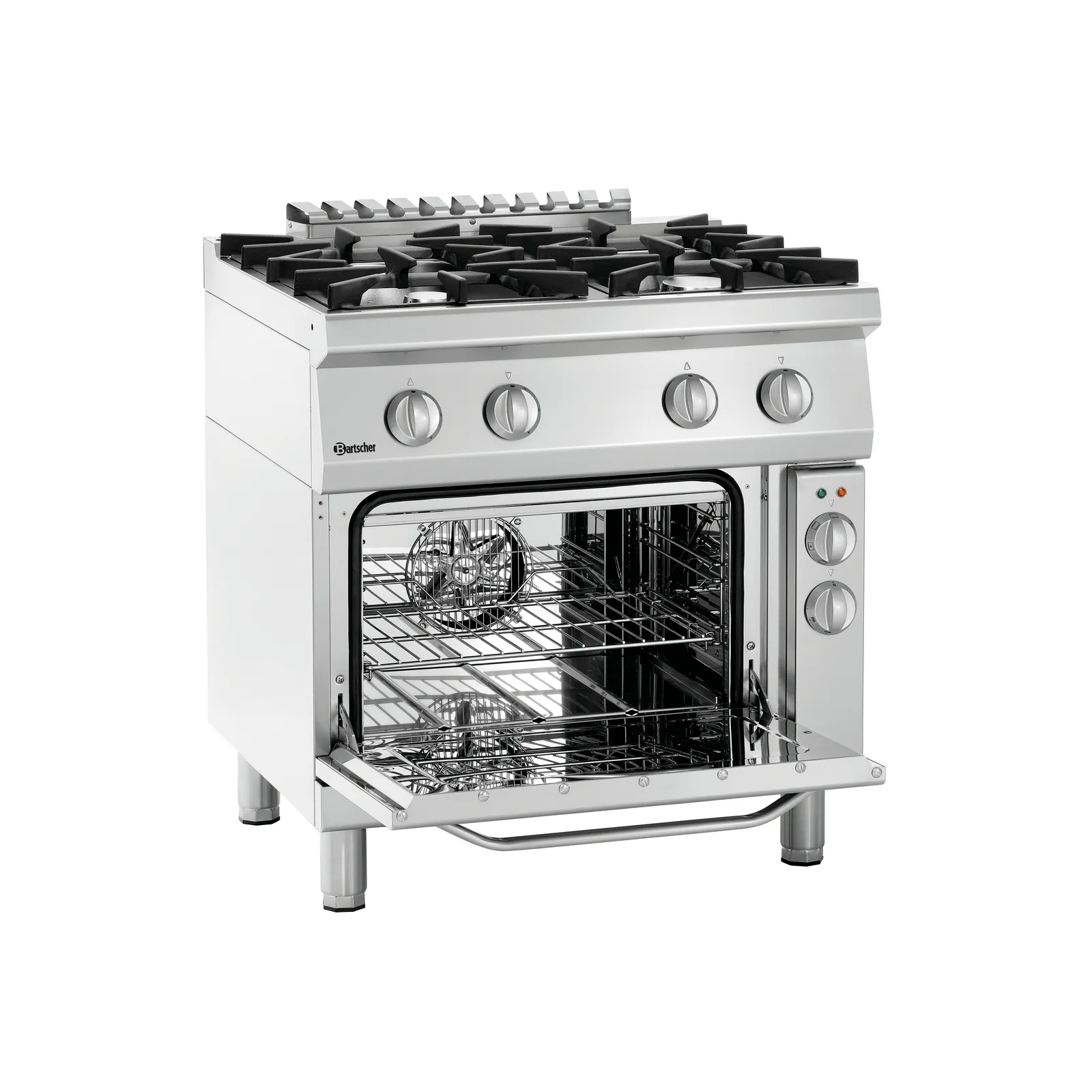Bartscher 2851241 Gasherd 70040 EB11 Ansicht Komplett, offen,  Gasher?, 4 Brenner, Edelstahl, Backofen, Gasherd