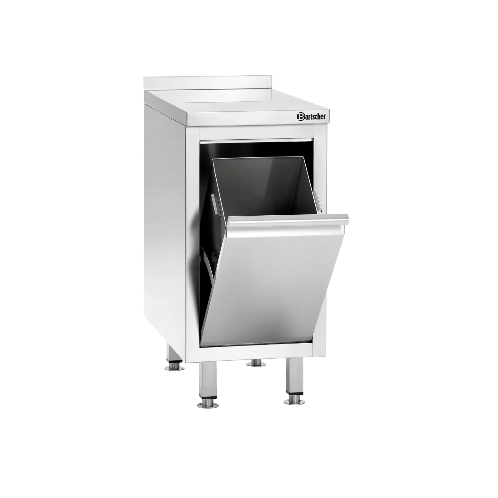Bartscher 317347 Abfalleimerschrank 700A1 MA Ansicht Komplett, geöffnet, Schubladenunterschrank, Kühlgerät, Edelstahl, Einbaugerät, Spül-/Reinigungskabine