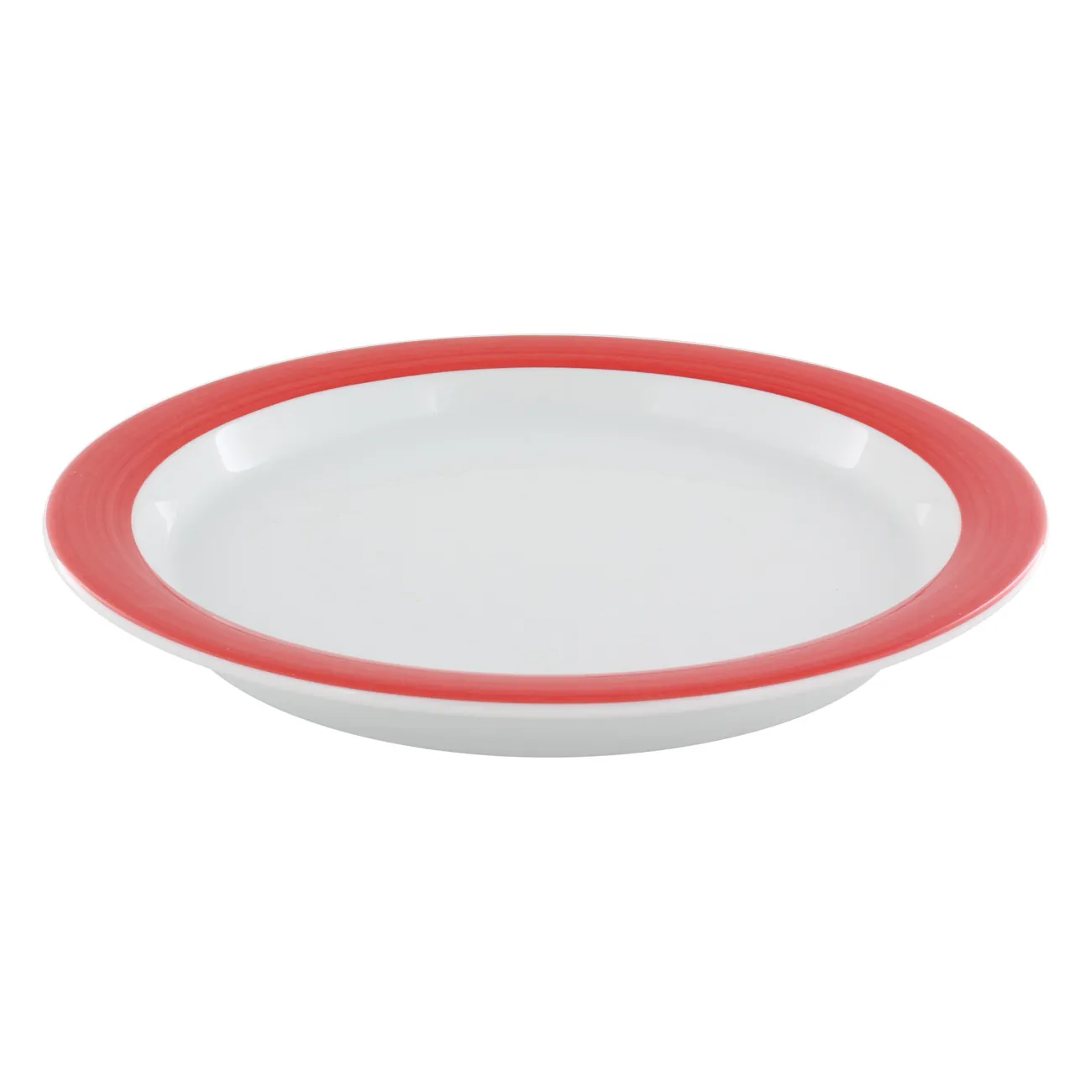 Teller, Teller mit rotem Rand, Porzellan, Speiseteller, Flacher Teller, flache schüssel, teller, porzellan, roter rand, flaches design