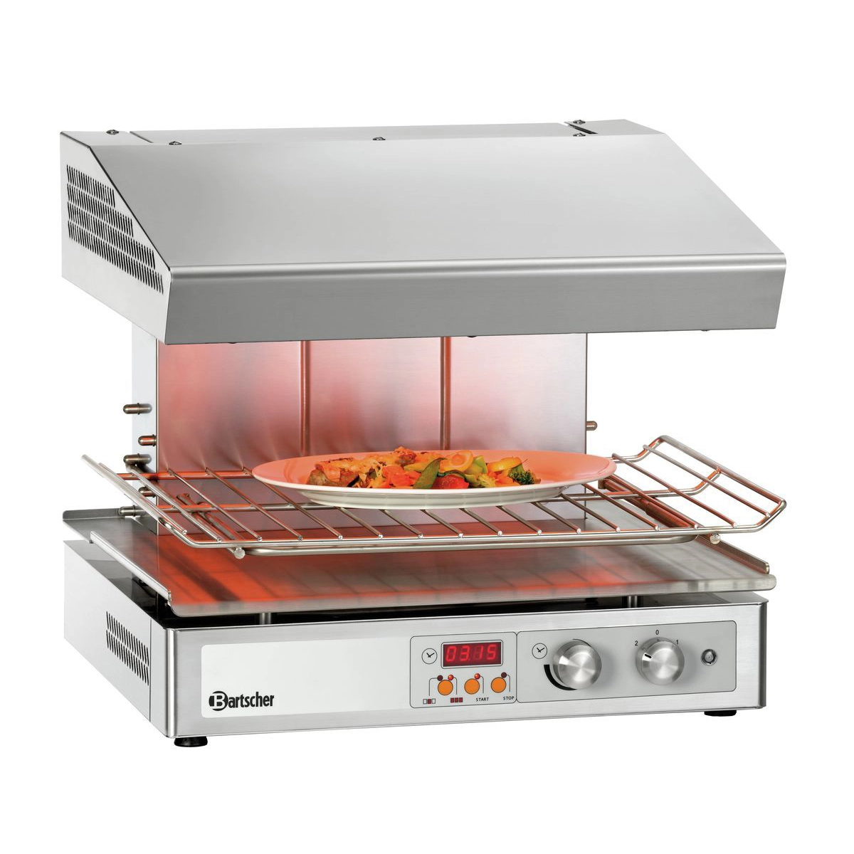 Bartscher 101548 Salamander mit einem Teller in niedriger Höhe Bartscher 101548 Salamander mit einem Teller in niedriger Höhe