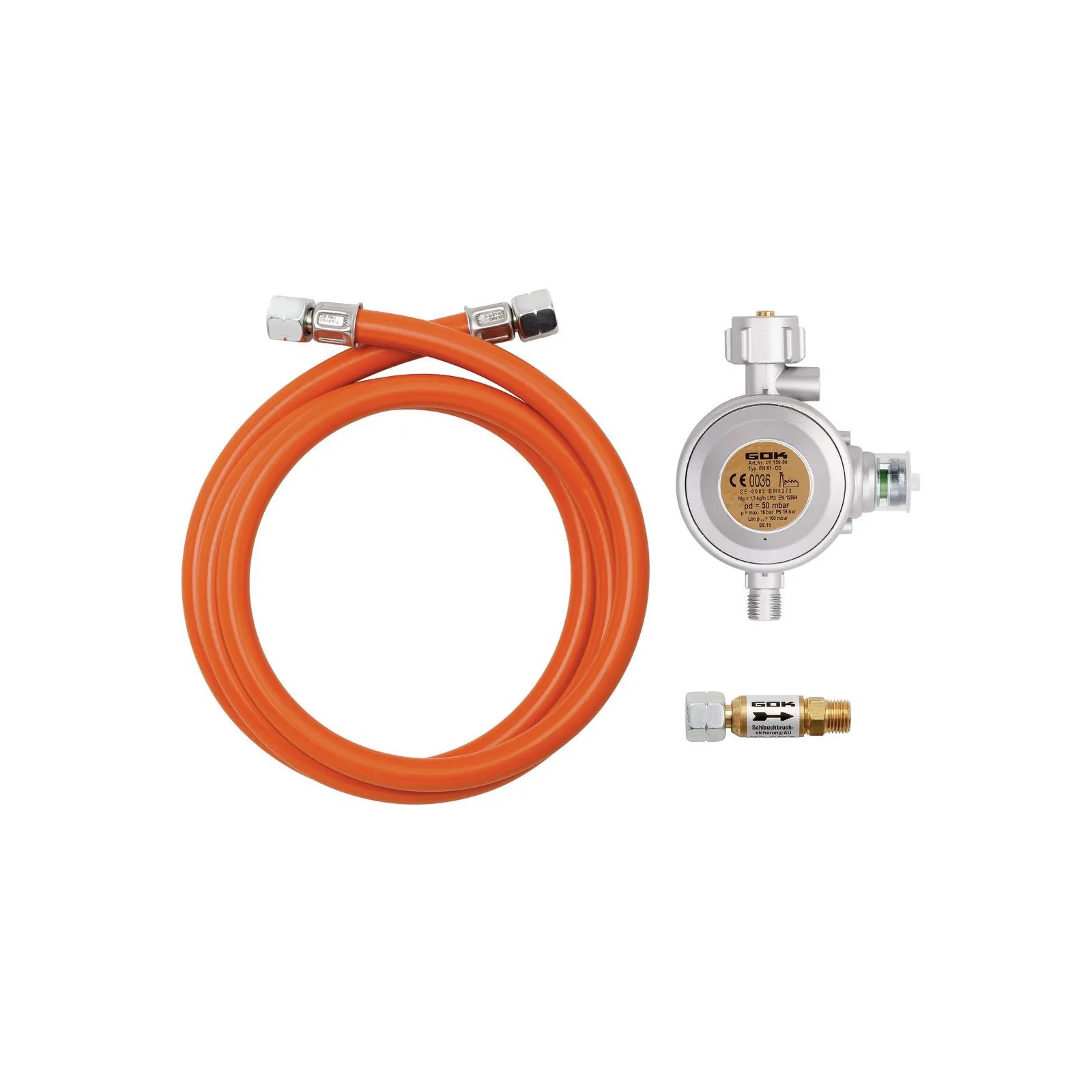 Bartscher 825152 Gas-Anschluss-Set nur Außenbereich Ansicht Komplett, Gasschlauch, Druckregler, Schlauchlänge, orange, Kitsatz
