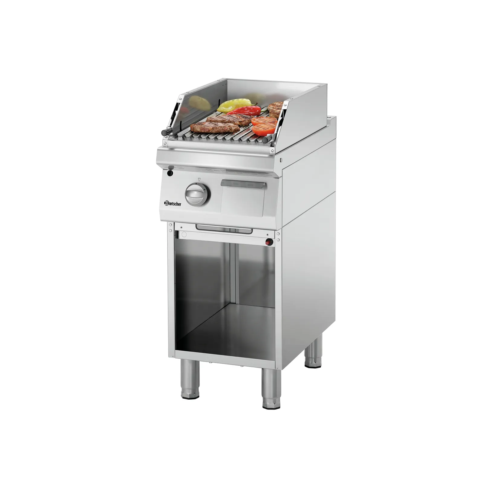 Bartscher 2856211 Lavasteingrill 700VR G90 Ansicht Komplett, mit Essen, Grill, Gasgrill, Standgrill, Edelstahl, Grillrost