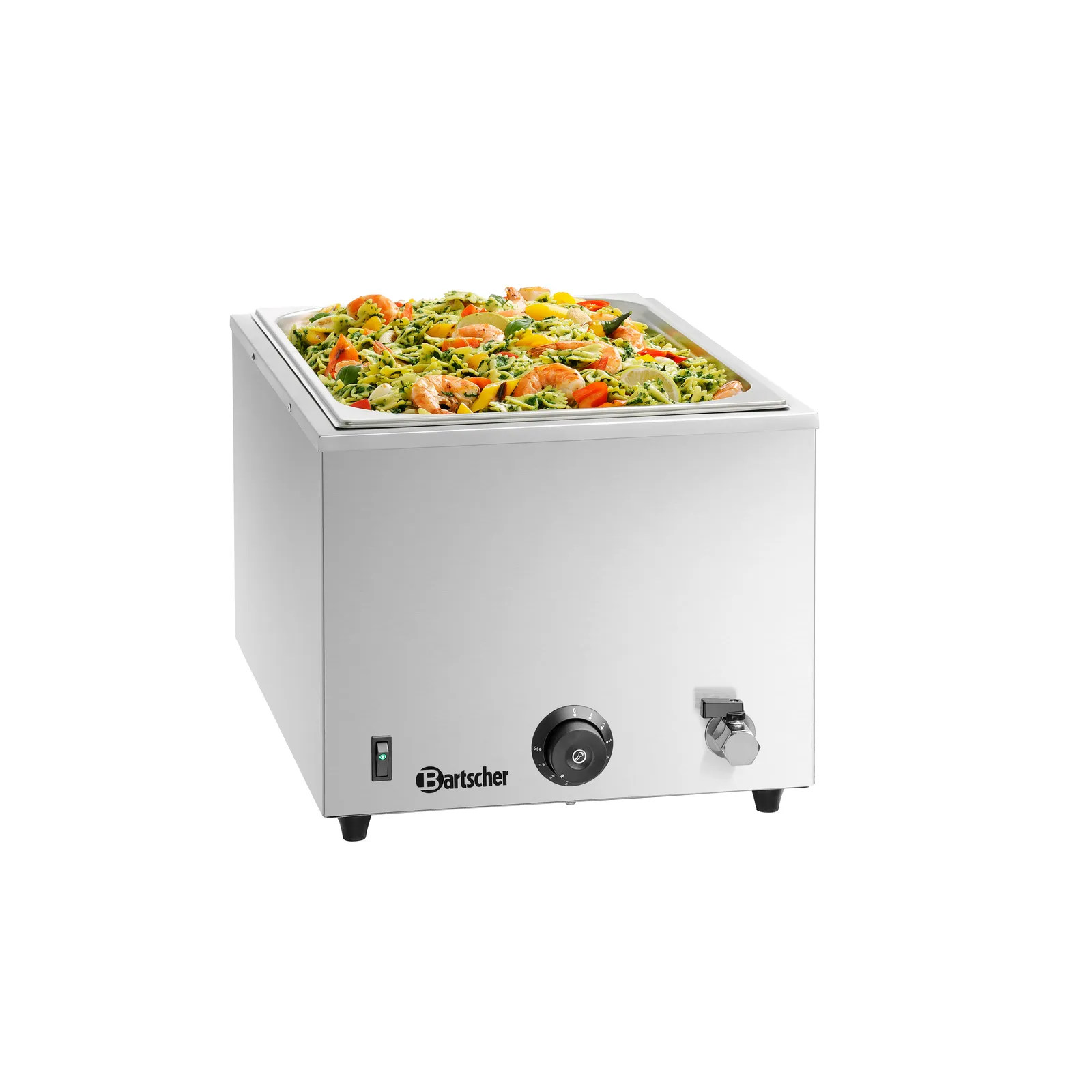 Bartscher 200207 Bain Marie 1/1GN 200mm mit Hahn Ansicht Komplett, mit Essen, Chafing Dish, Chafing, Nahrungswärmer, Edelstahl, Temperaturregelung