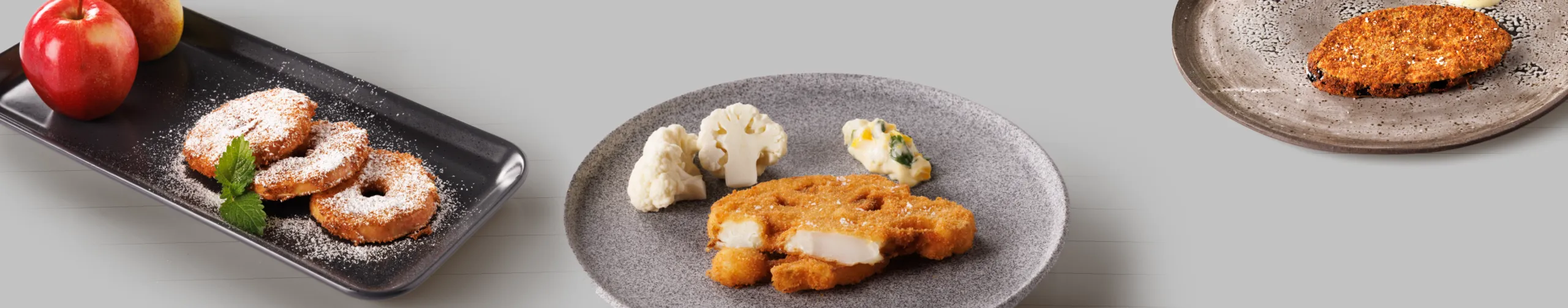 Schnitzel, Kroketten, Paniermehl, Apfel, Zimt