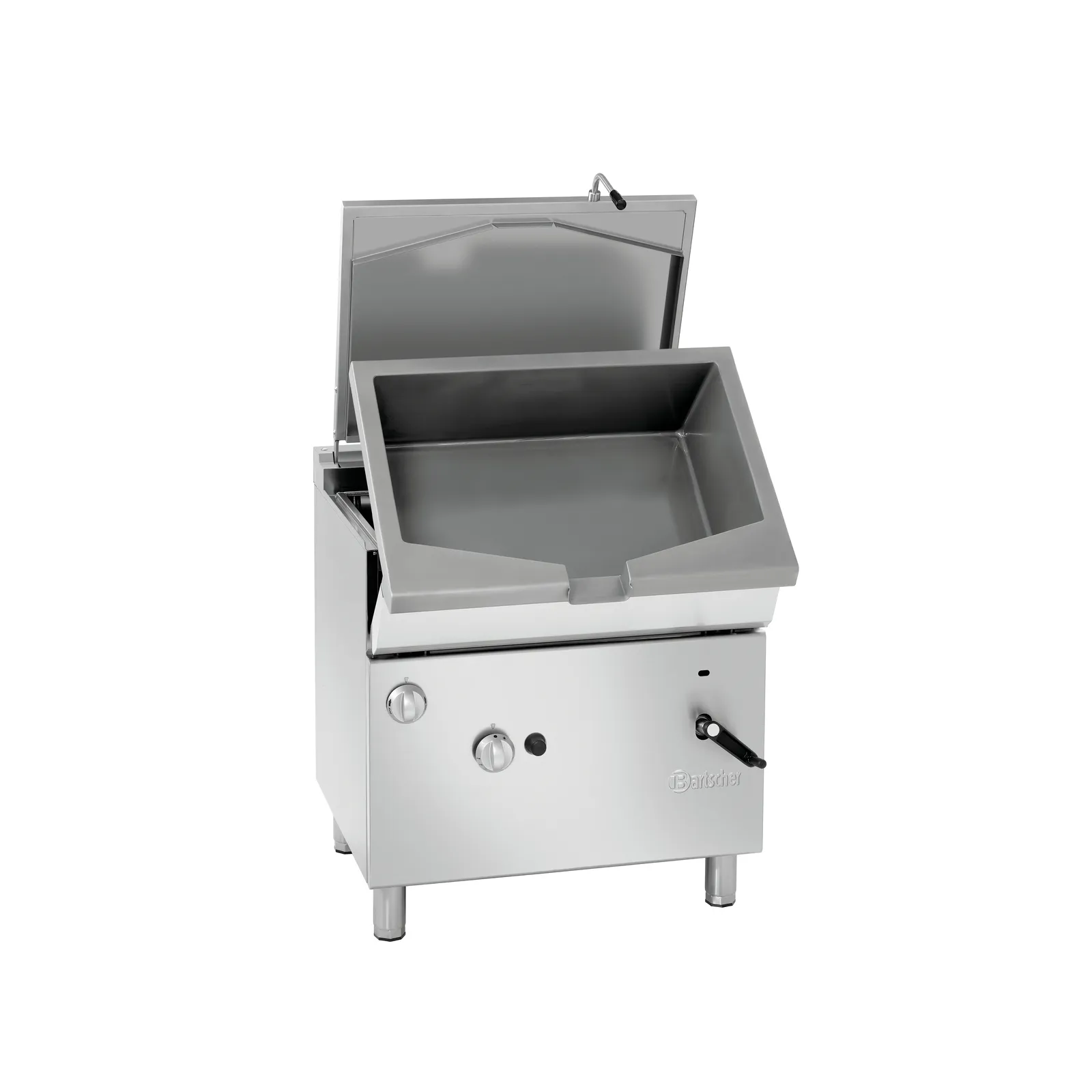 Bartscher 2856811 Kippbratpfanne 700 G51LHK Ansicht Komplett, offen, beim abkippen, Grill, Gasgrill, Stahl, Edelstahl, Kammer