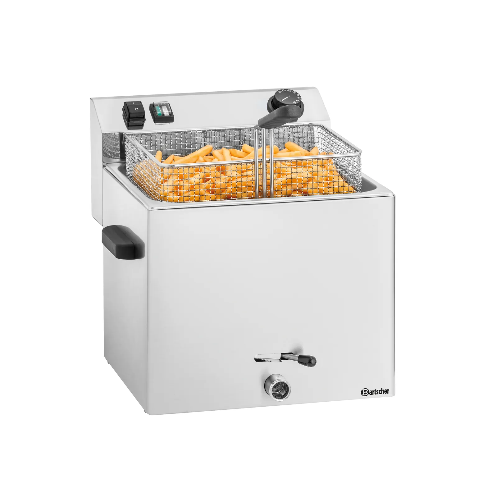 Bartscher 162900 Fritteuse PROFESSIONAL I Ansicht Komplett, mit Pommes, Friteuse, Fritteuse, Frittierkorb, Stahlgehäuse, Fries