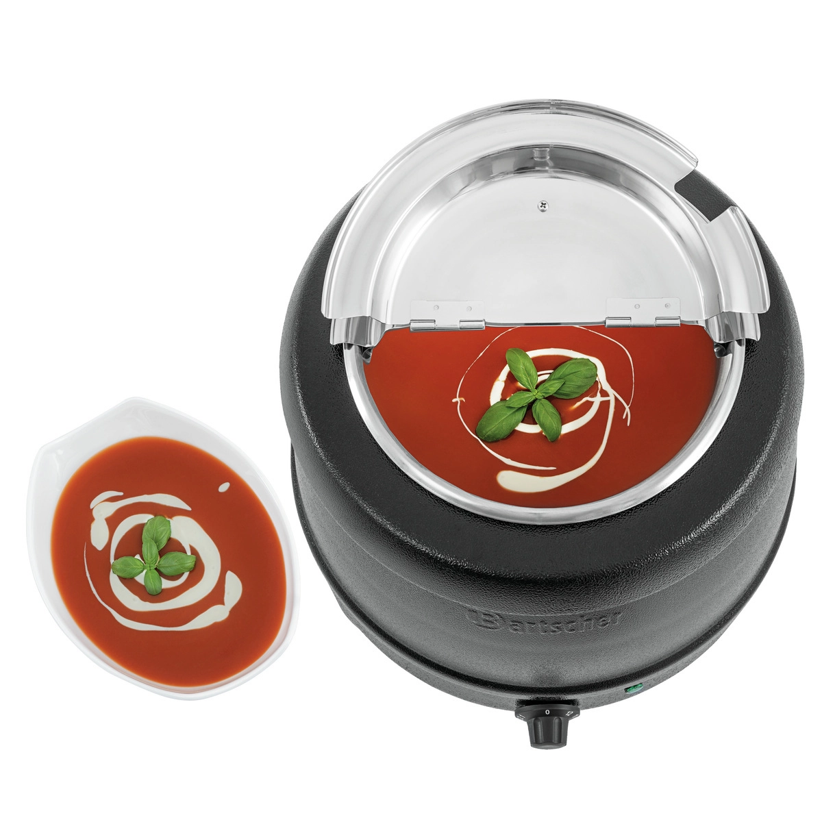 Bartscher Suppentopf schwarz mit Edelstahlfarbenem Deckel, Ansicht von oben 100061 Bartscher 100061 Suppentopf Blick von oben in den Topf