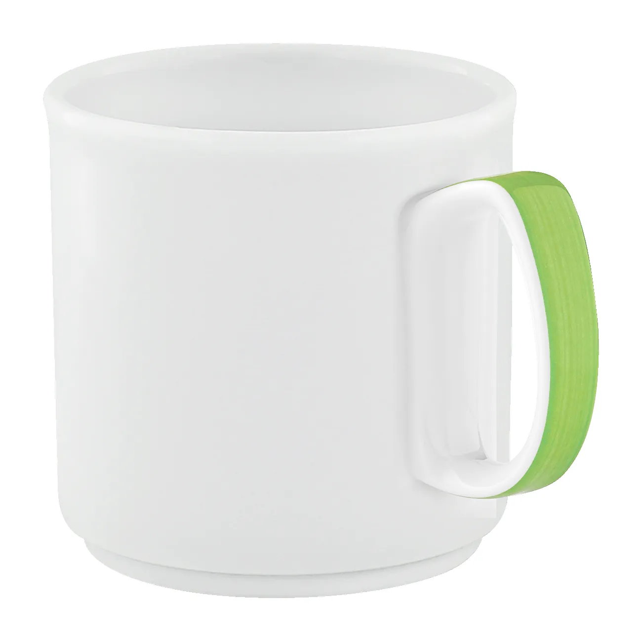 Tasse, Becher, Keramikbecher, grüner Griff, weiße Tassung
