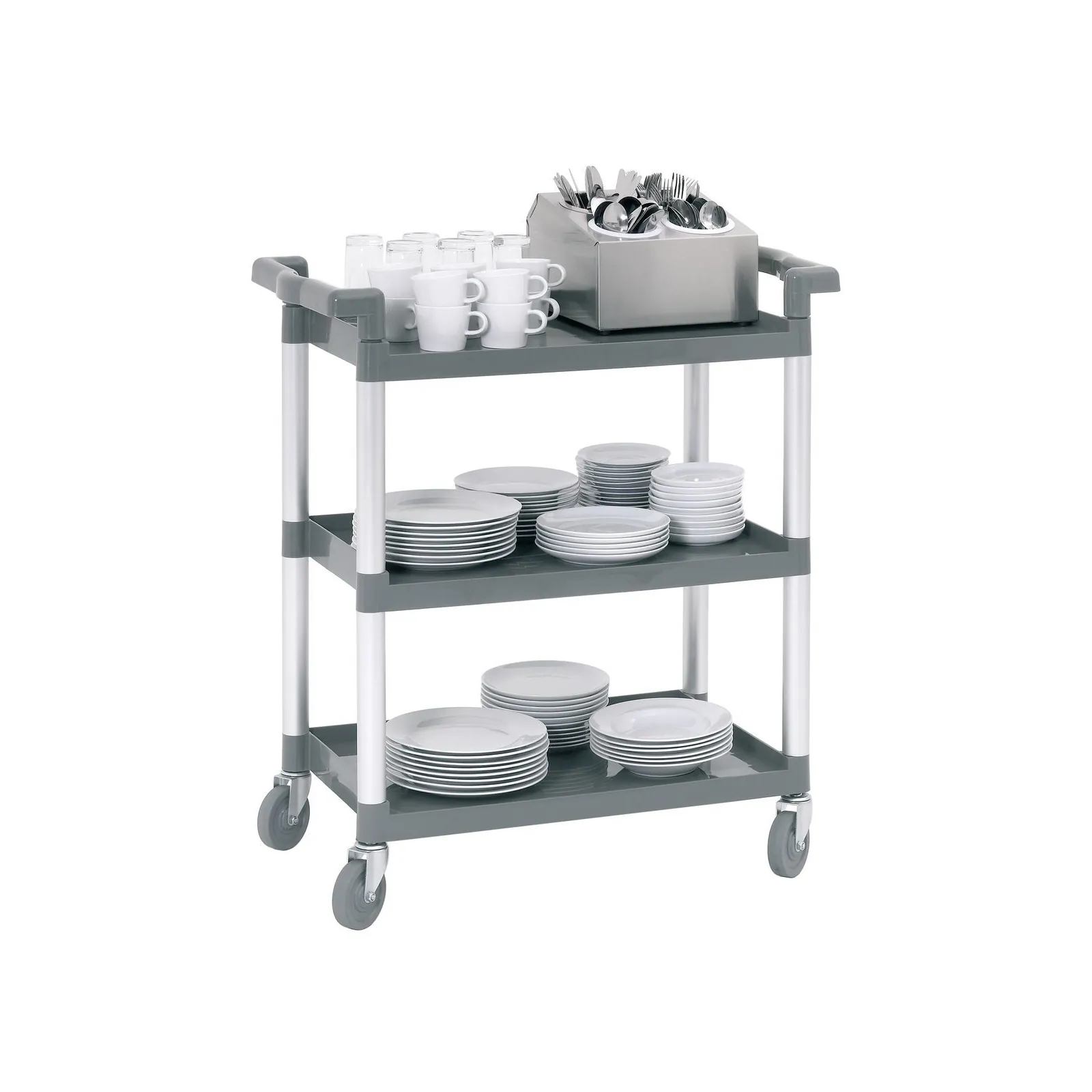 Bartscher A300049 Servierwagen Kunststoff Ansicht Komplett mit Geschirr