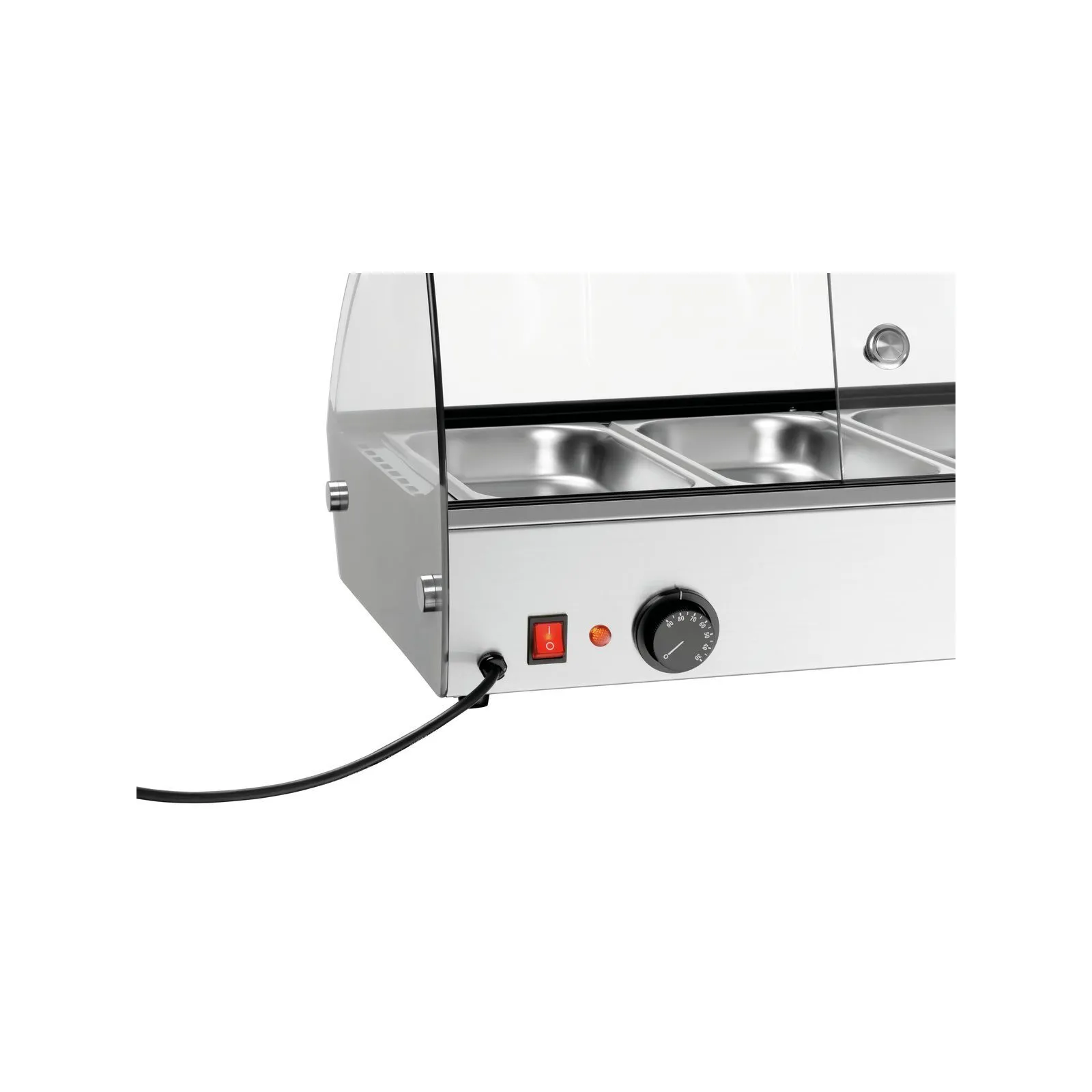 Bartscher 305058 Heiße Aufsatzvitrine R4 4 x 1/3 GN Nahansicht Bedienelemente