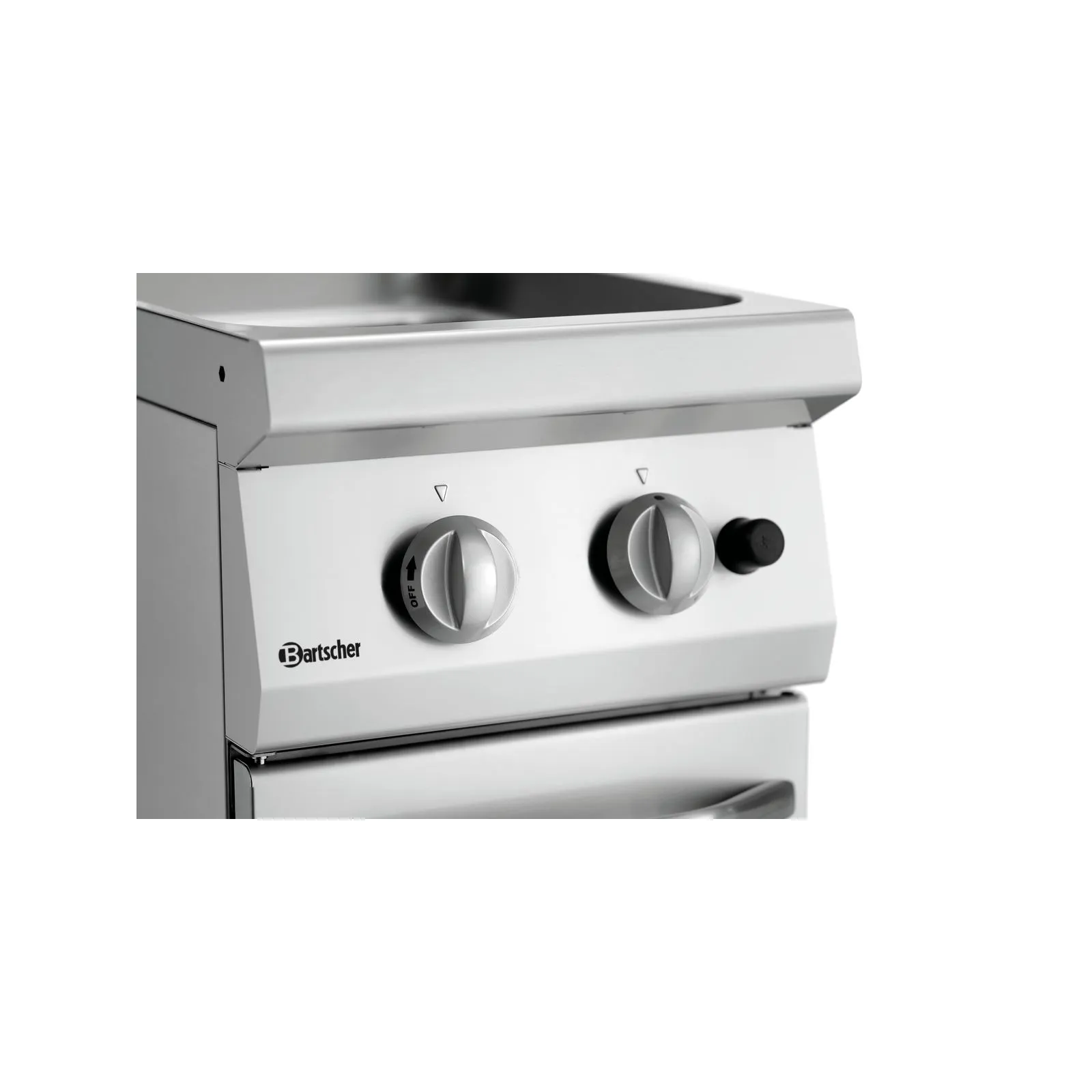Bartscher 2853051 Nudelkocher Gas 700 B400 24L Ansicht Bedienelemente, Gasherd, Griffregelung, Edelstahl, Zweiflammig, Kompakte Bauweise