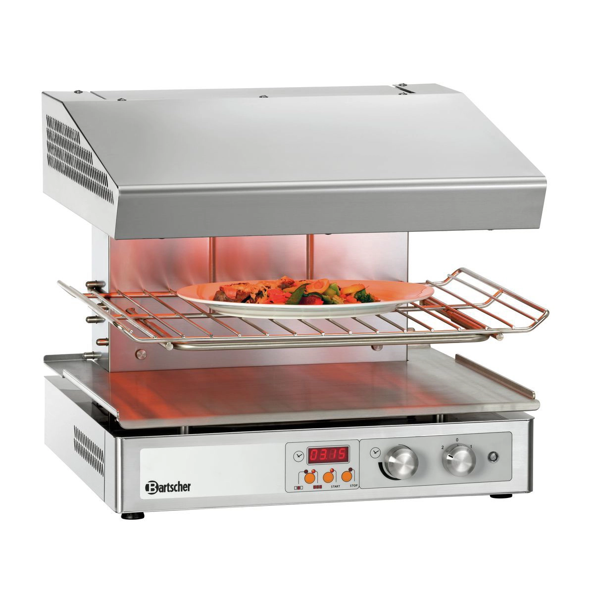 Bartscher 101548 Salamander mit einem Teller in mittlerer Höhe Bartscher 101548 Salamander mit einem Teller in mittlerer Höhe